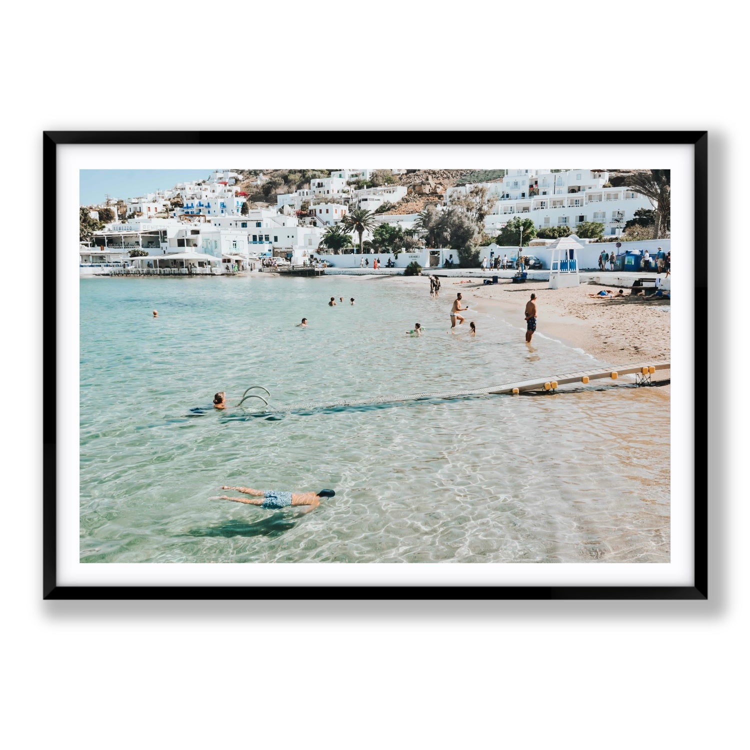 Bathe Yourself In Beauty Mykonos Greek island wall art Statement fine art print in black frame with matboard