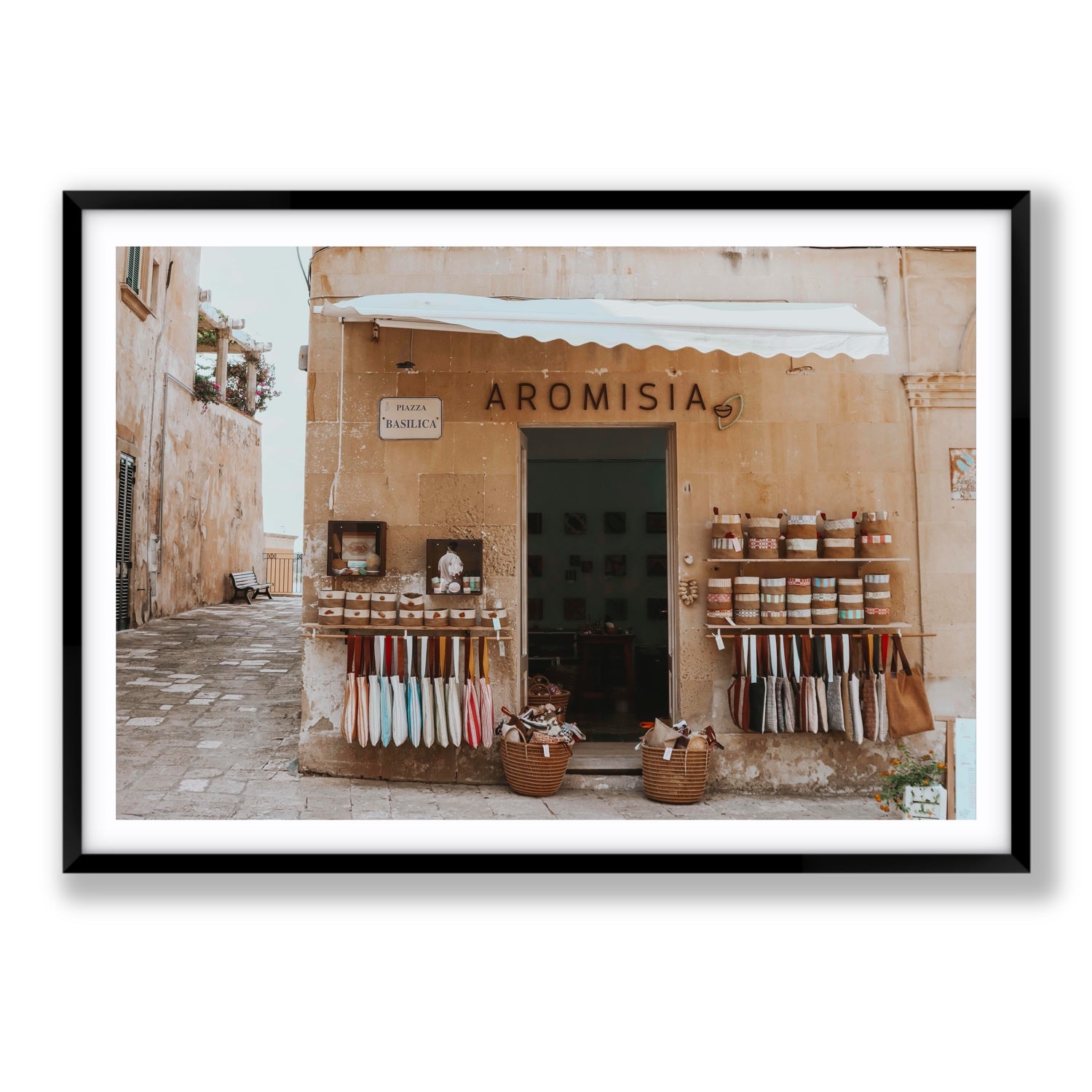 Aromisia Puglia Otranto Italian wall art Statement fine art print in black frame with matboard