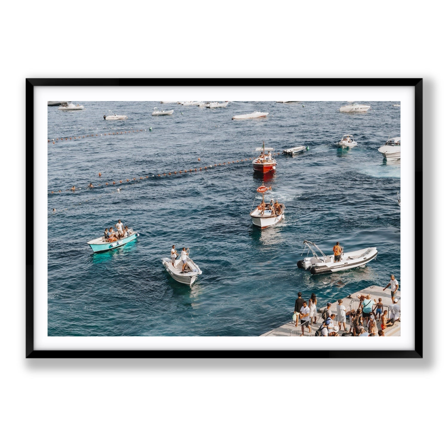 Nautical Parade Positano wall art Statement fine art print in black frame with matboard