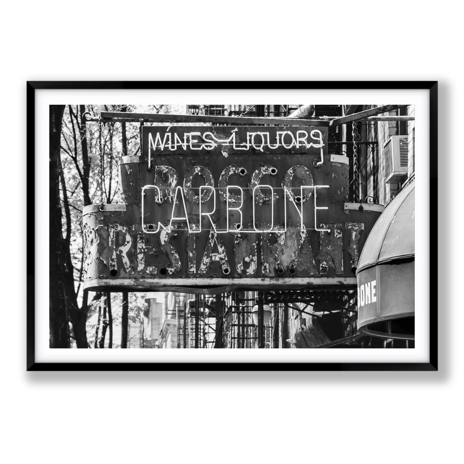 Thompson Street New York NYC Black & White wall art Statement fine art print in black frame with matboard