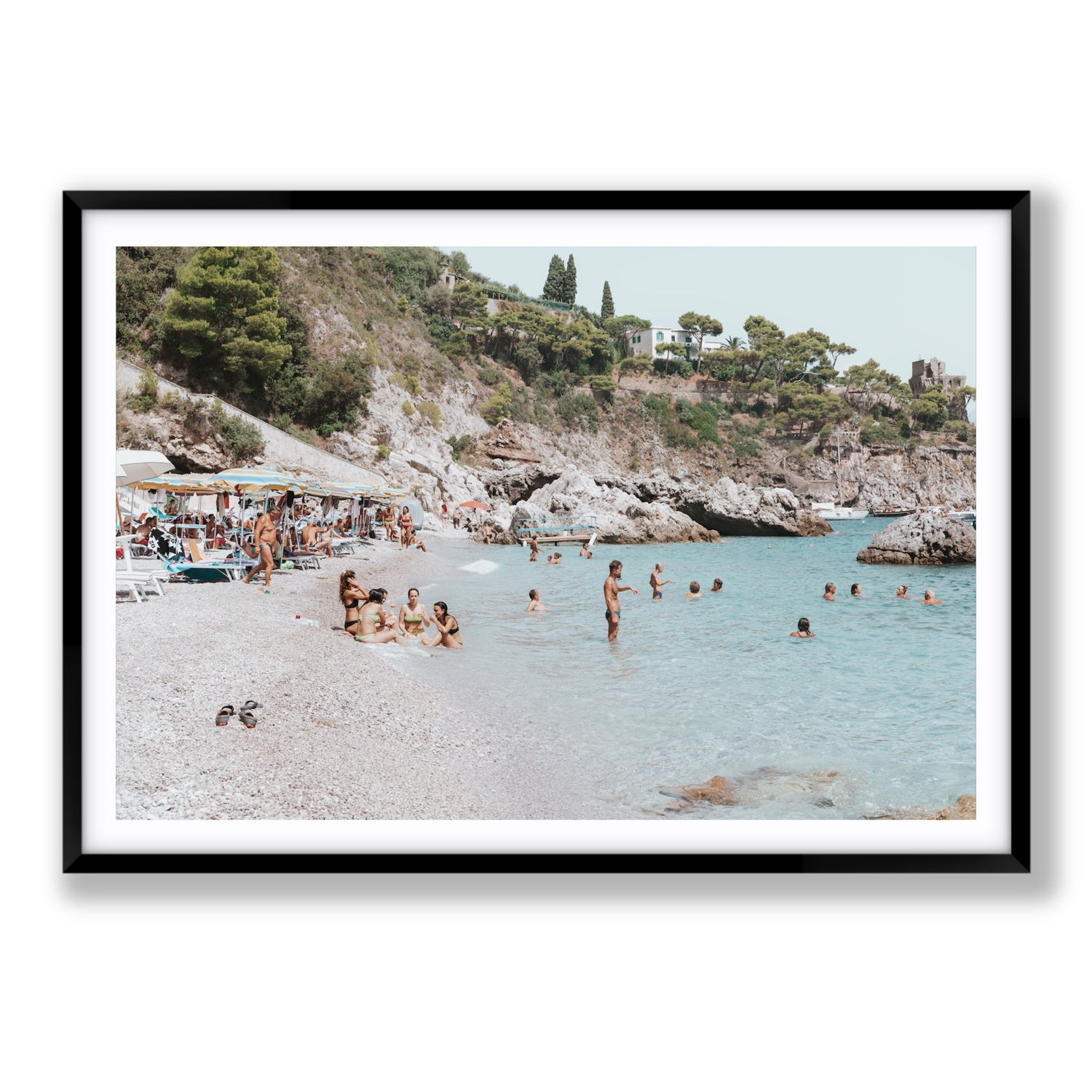 La Vacanza Amalfi Mediterranean wall art Statement fine art print in black frame with matboard