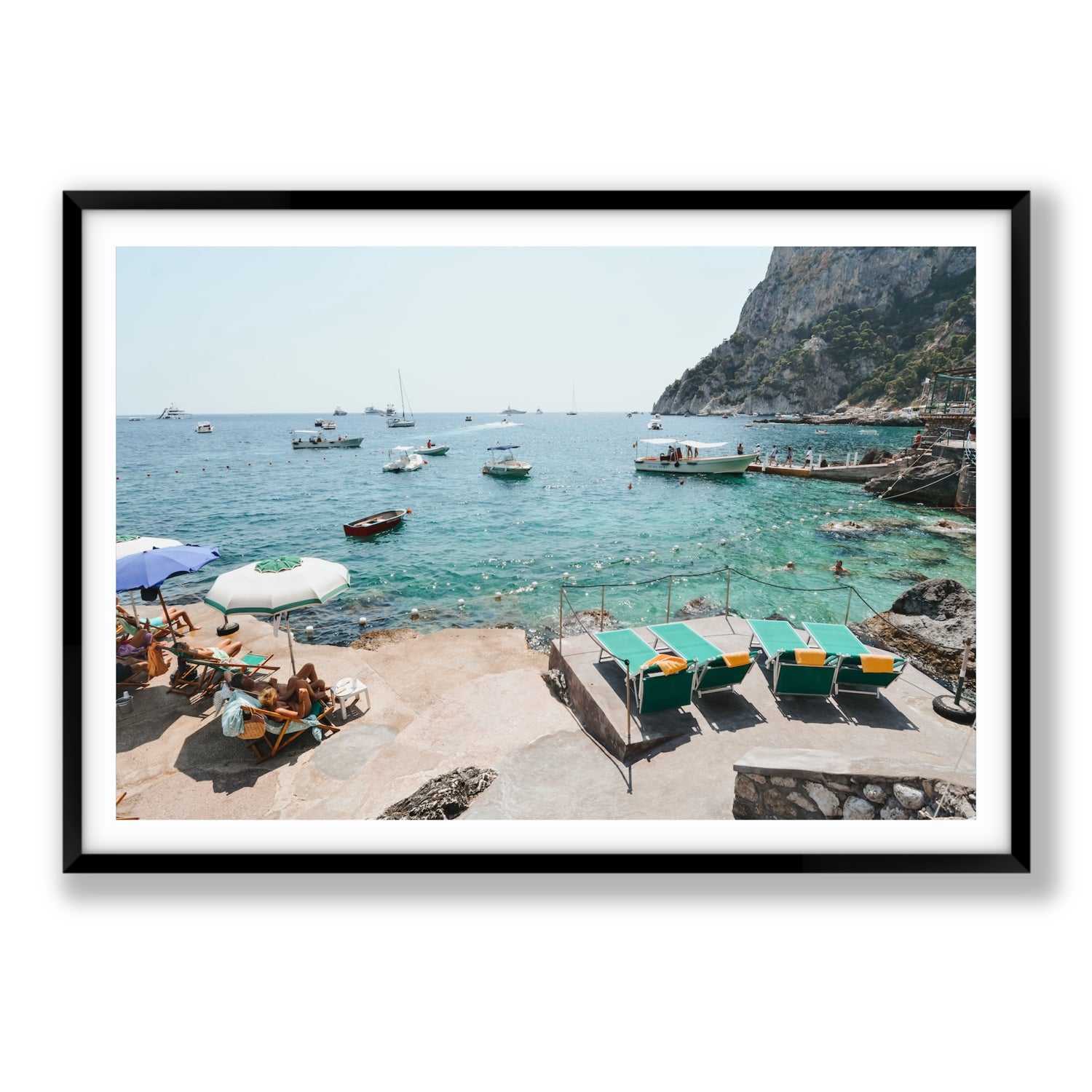 Save Me A Seat Capri Mediterranean wall art Statement fine art print in black frame with matboard