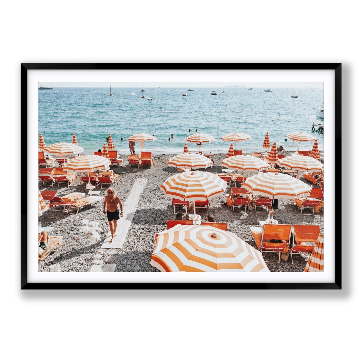Shoreline Strut Positano wall art Statement fine art print in black frame with matboard