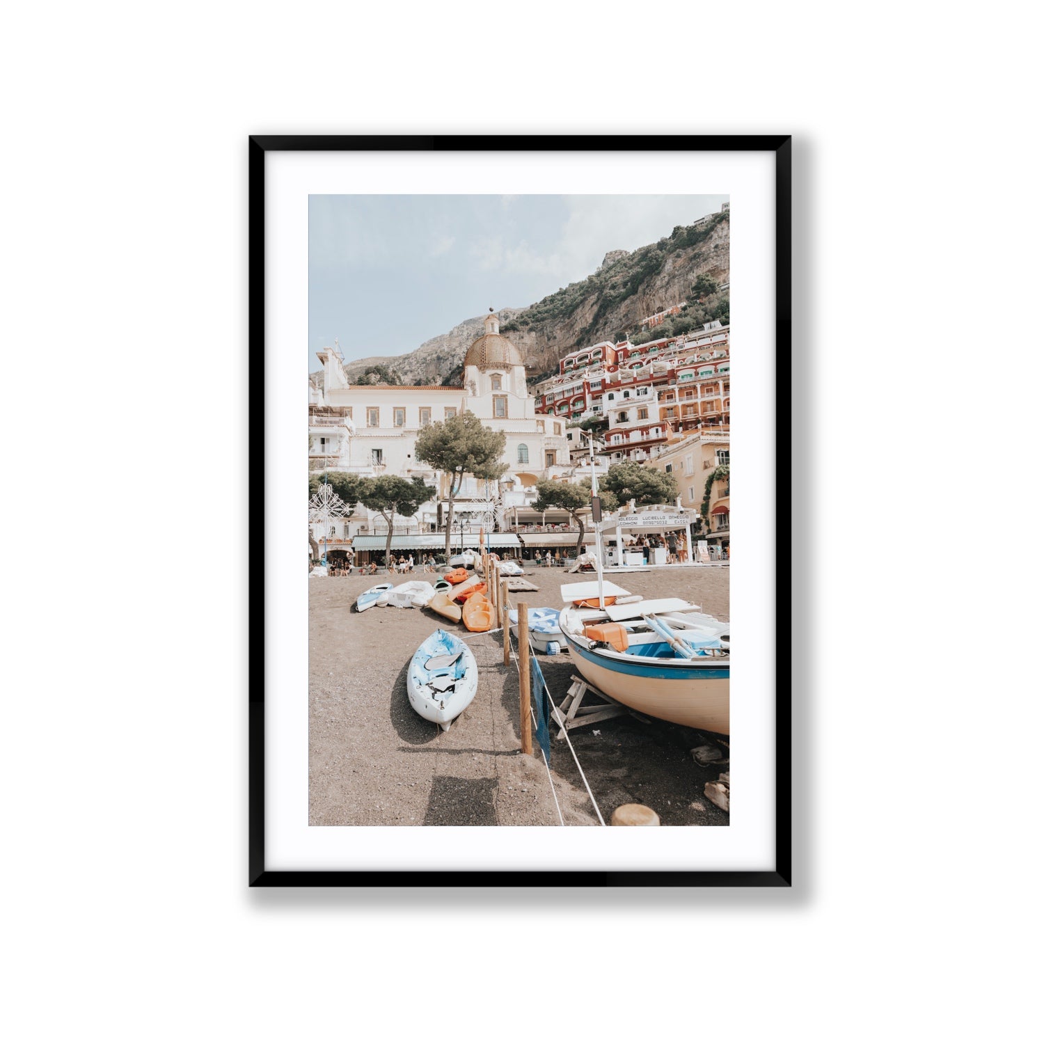 Seaside Hues Positano wall art Extra Large fine art print in black frame with matboard