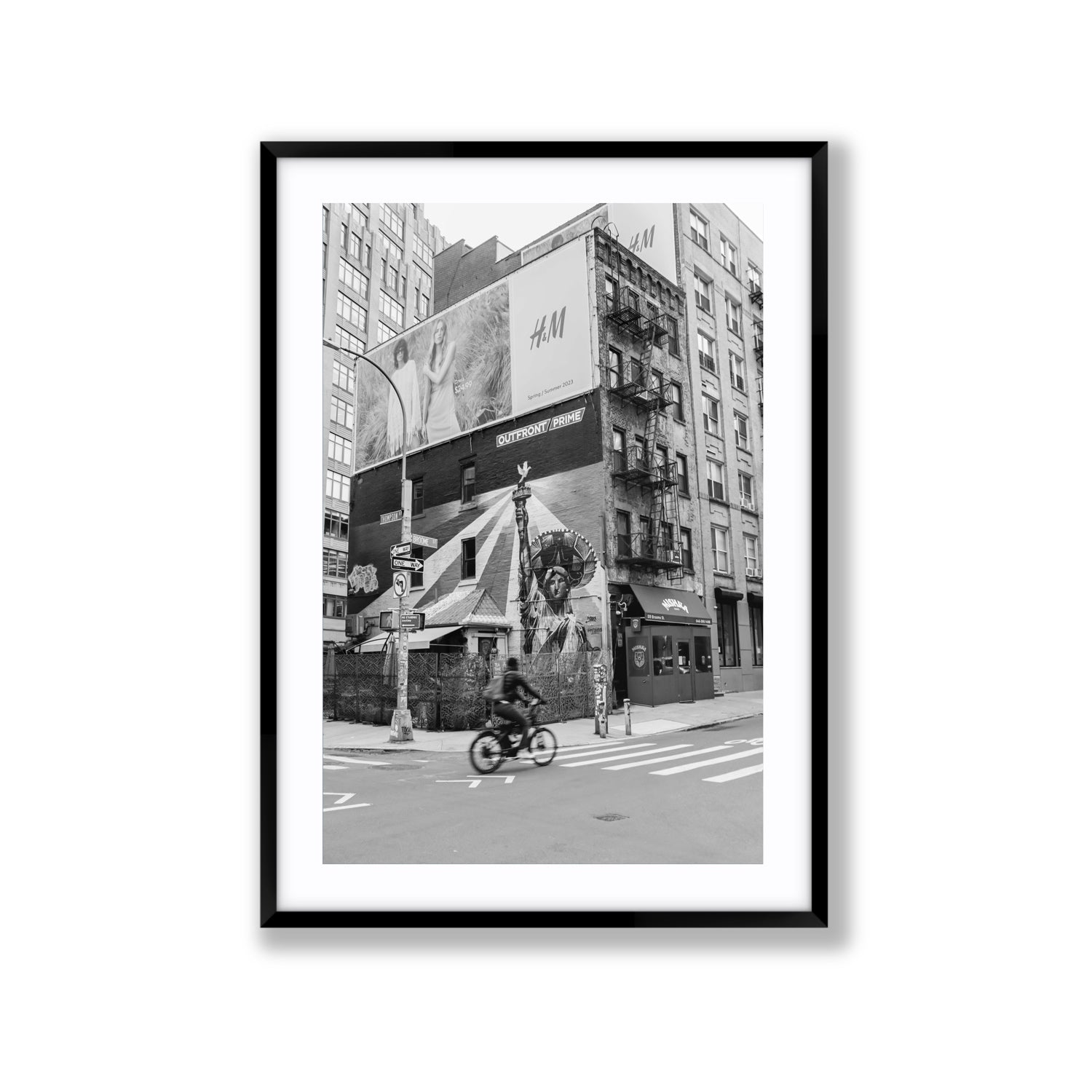 Shadows Of Liberty New York NYC Black & White wall art Extra Large fine art print in black frame with matboard