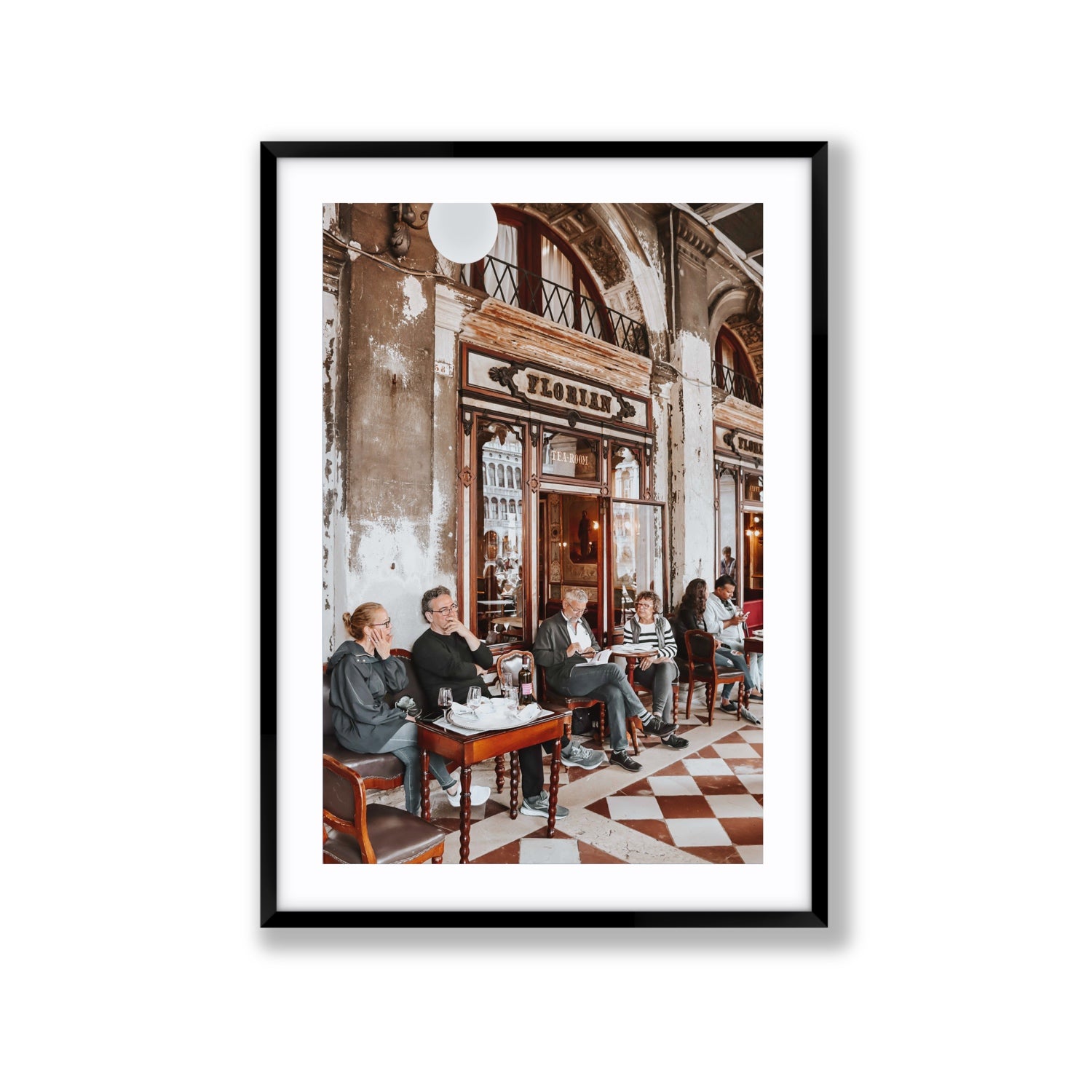 Tea Room Venice Italian wall art Extra Large fine art print in black frame with matboard