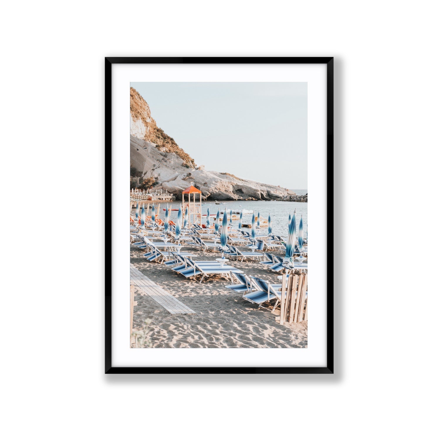 The Golden Hour Ischia Italian coastal wall art Extra Large fine art print in black frame with matboard