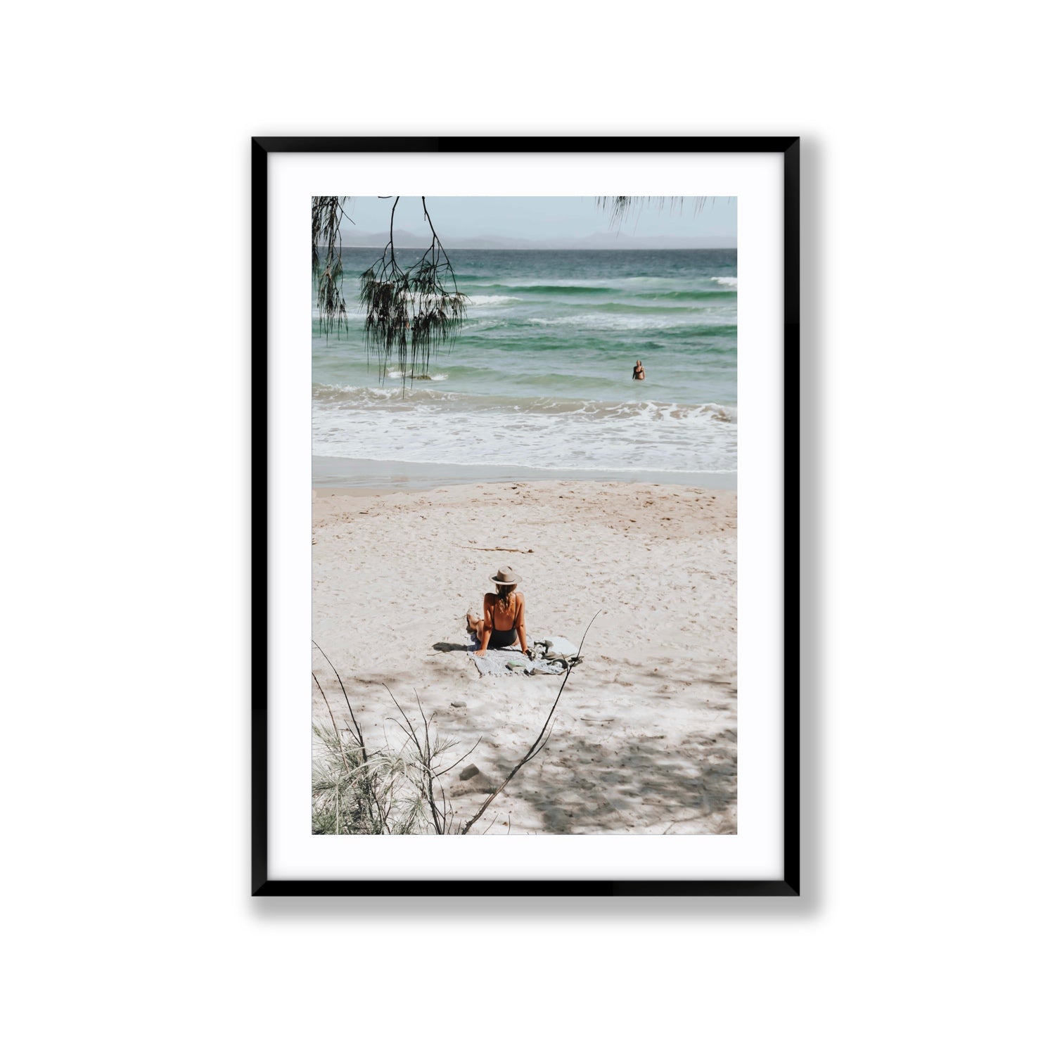 Take It Easy Byron Bay beach coastal decor wall art Extra Large fine art print in black frame with matboard