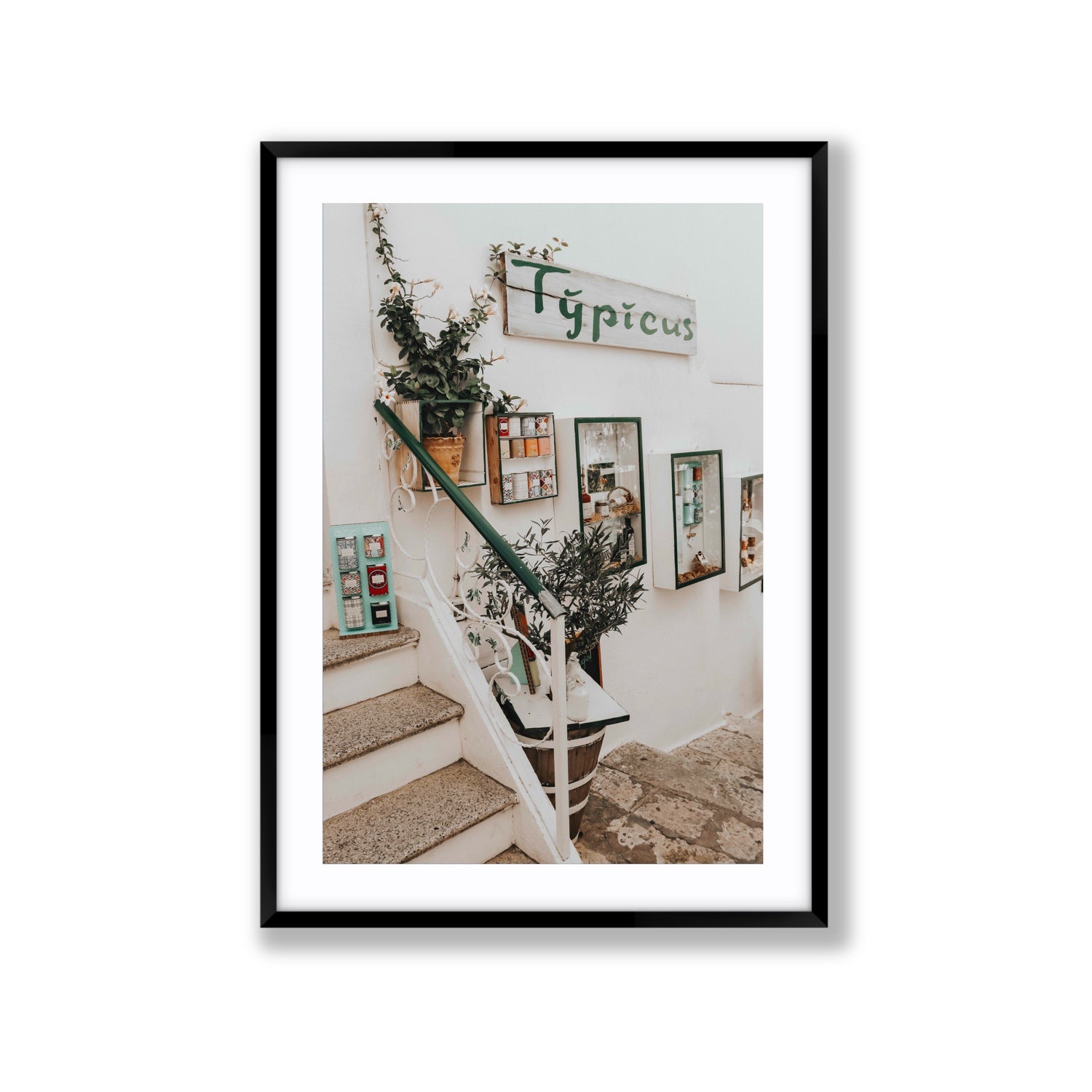 Il Negozio Puglia Ostuni wall art Extra Large fine art print in black frame with matboard