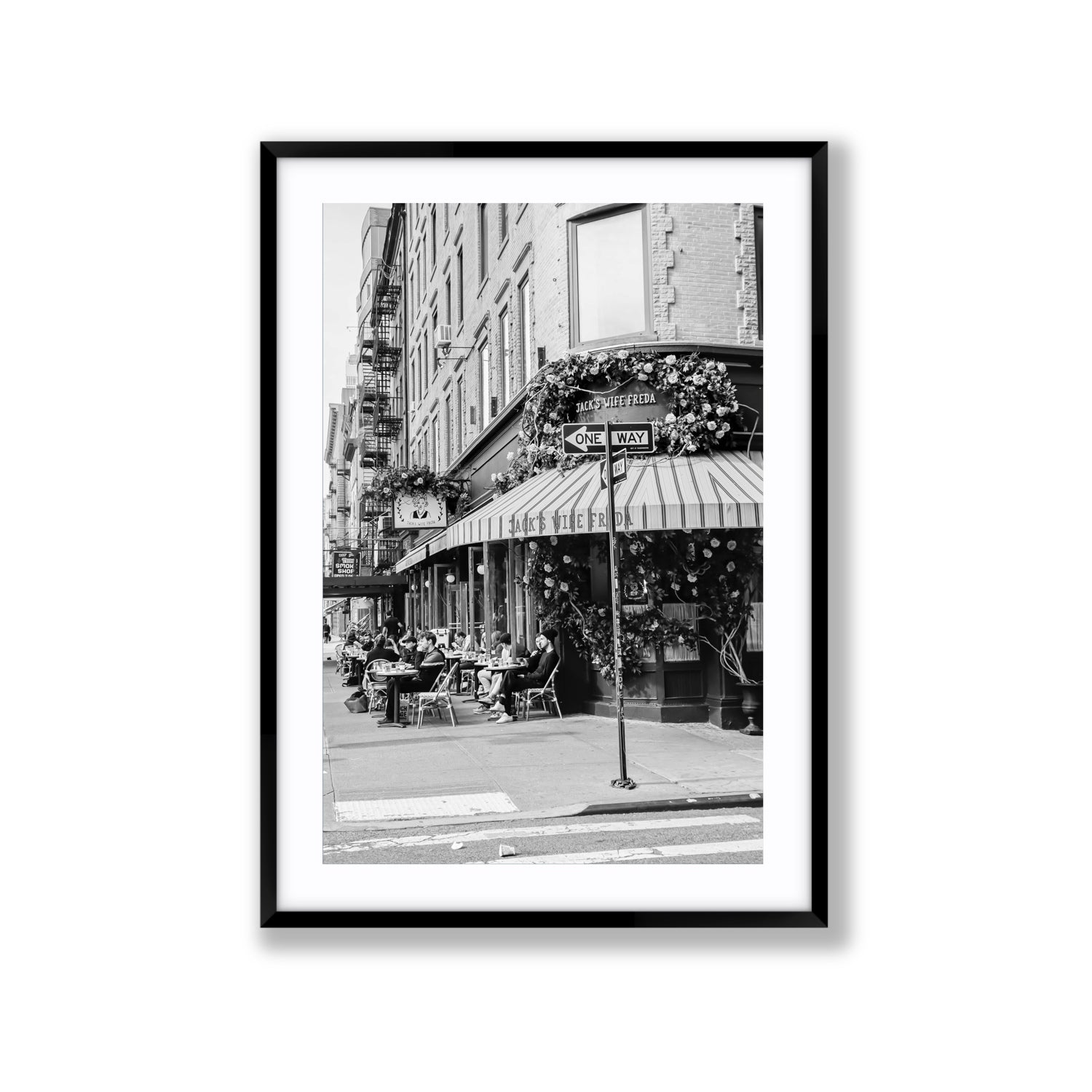 Freda's Feast New York NYC Black & White wall art Extra Large fine art print in black frame with matboard