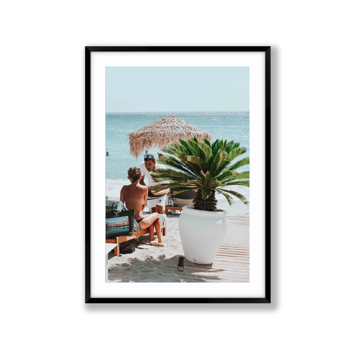 At Your Service Mykonos Greek island wall art Extra Large fine art print in black frame with matboard