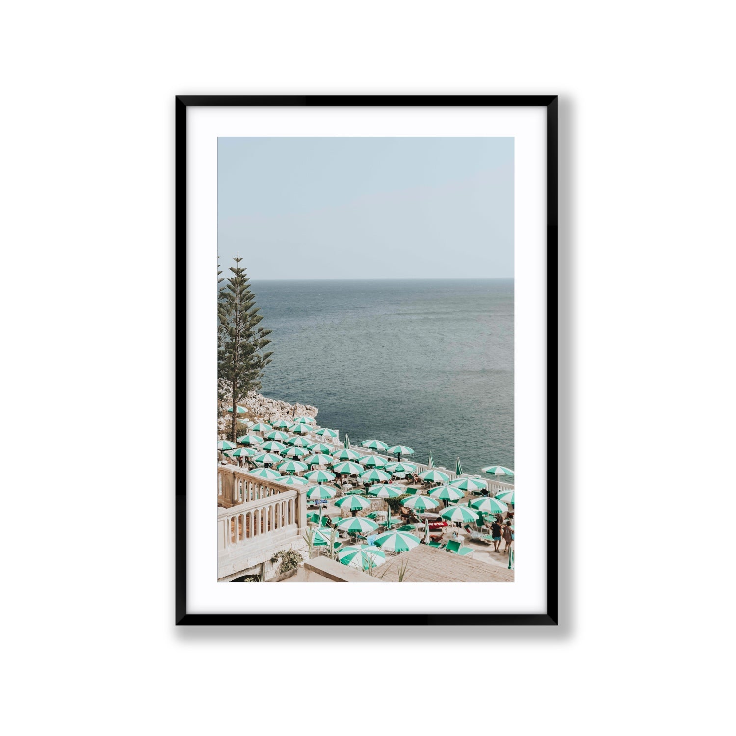 Sun-drenched Stripes Puglia beach coastal wall art Extra Large fine art print in black frame with matboard