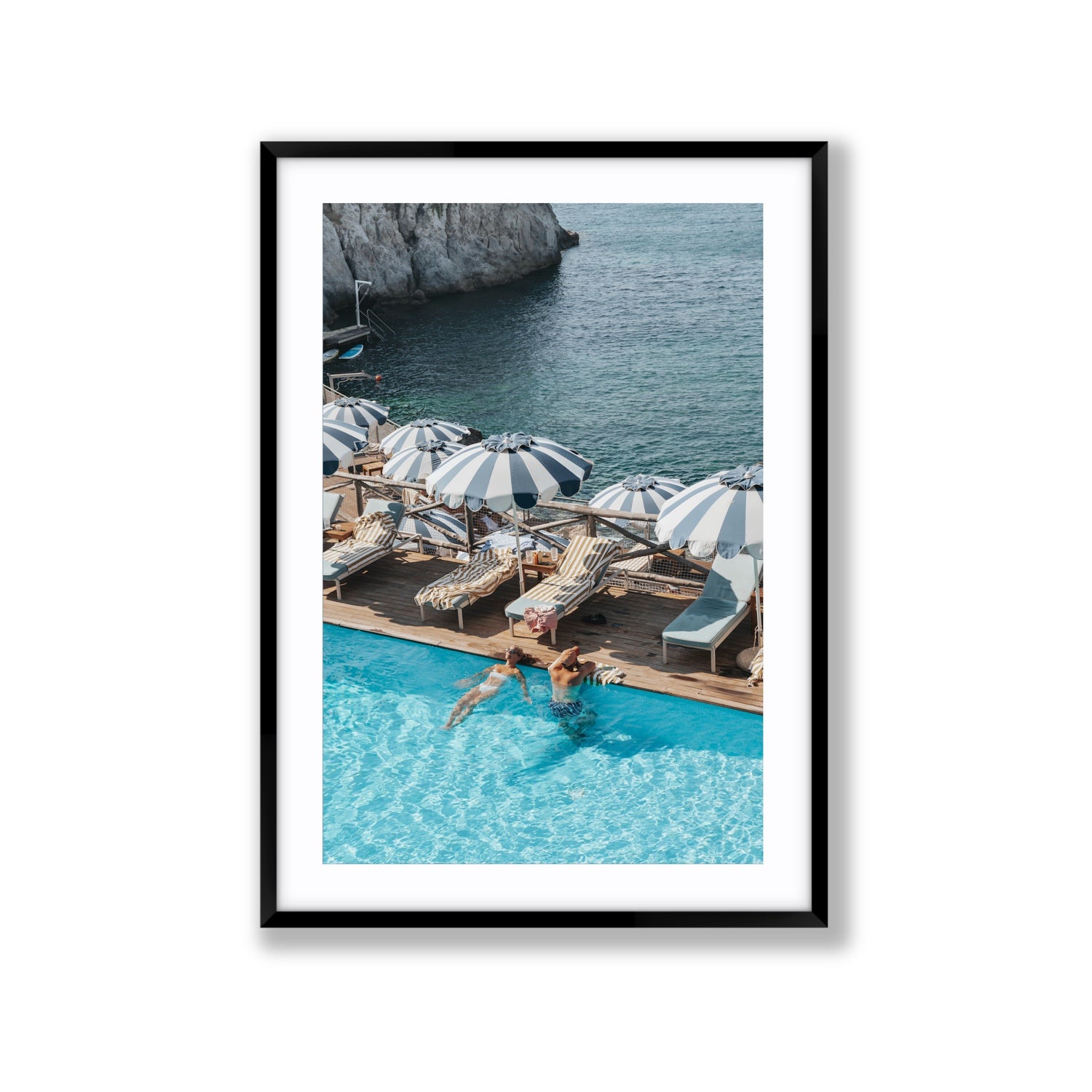 I'm Busy Ischia Italian coastal Mediterranean wall art Extra Large fine art print in black frame with matboard