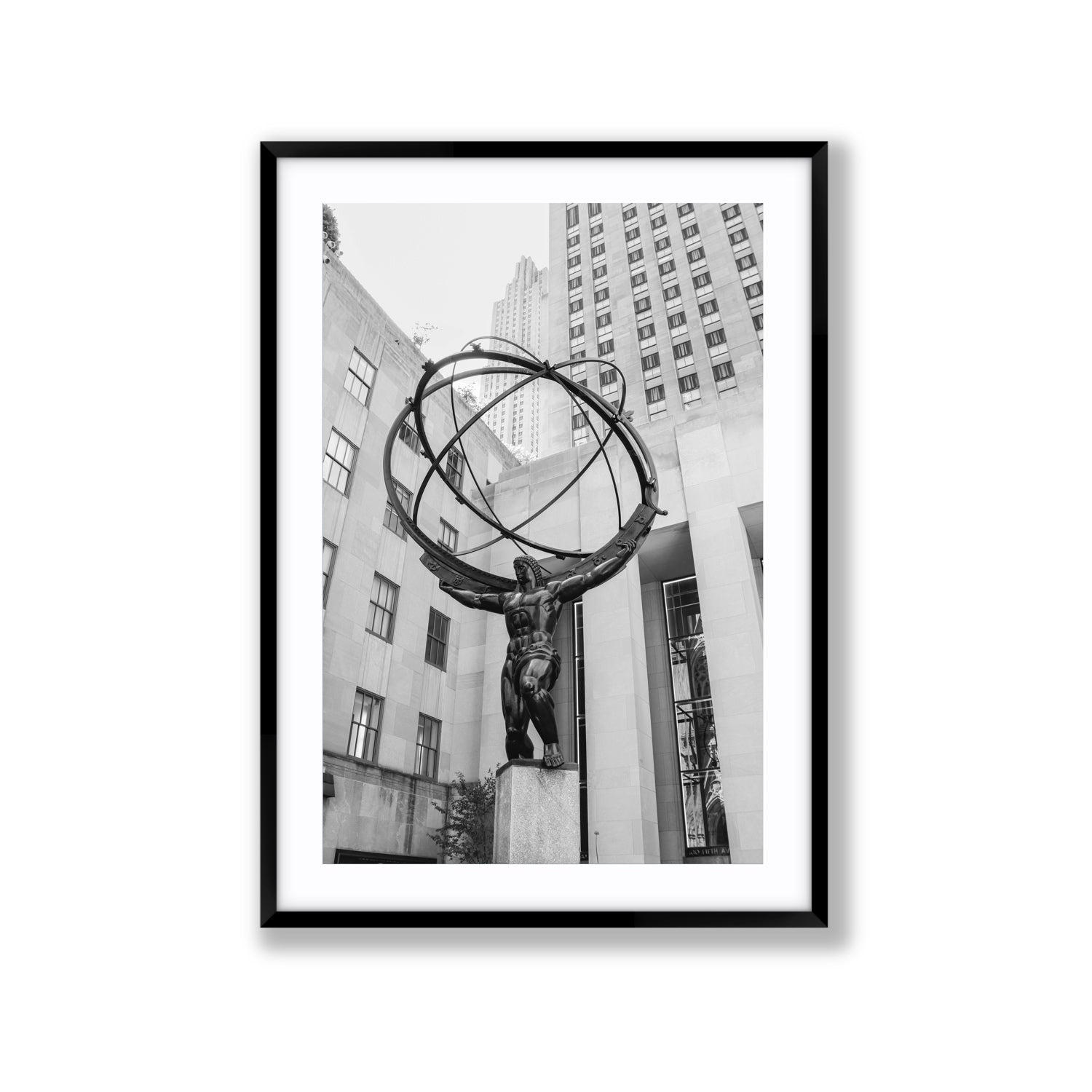 Atlas Ascends New York NYC Black & White wall art Extra Large fine art print in black frame with matboard