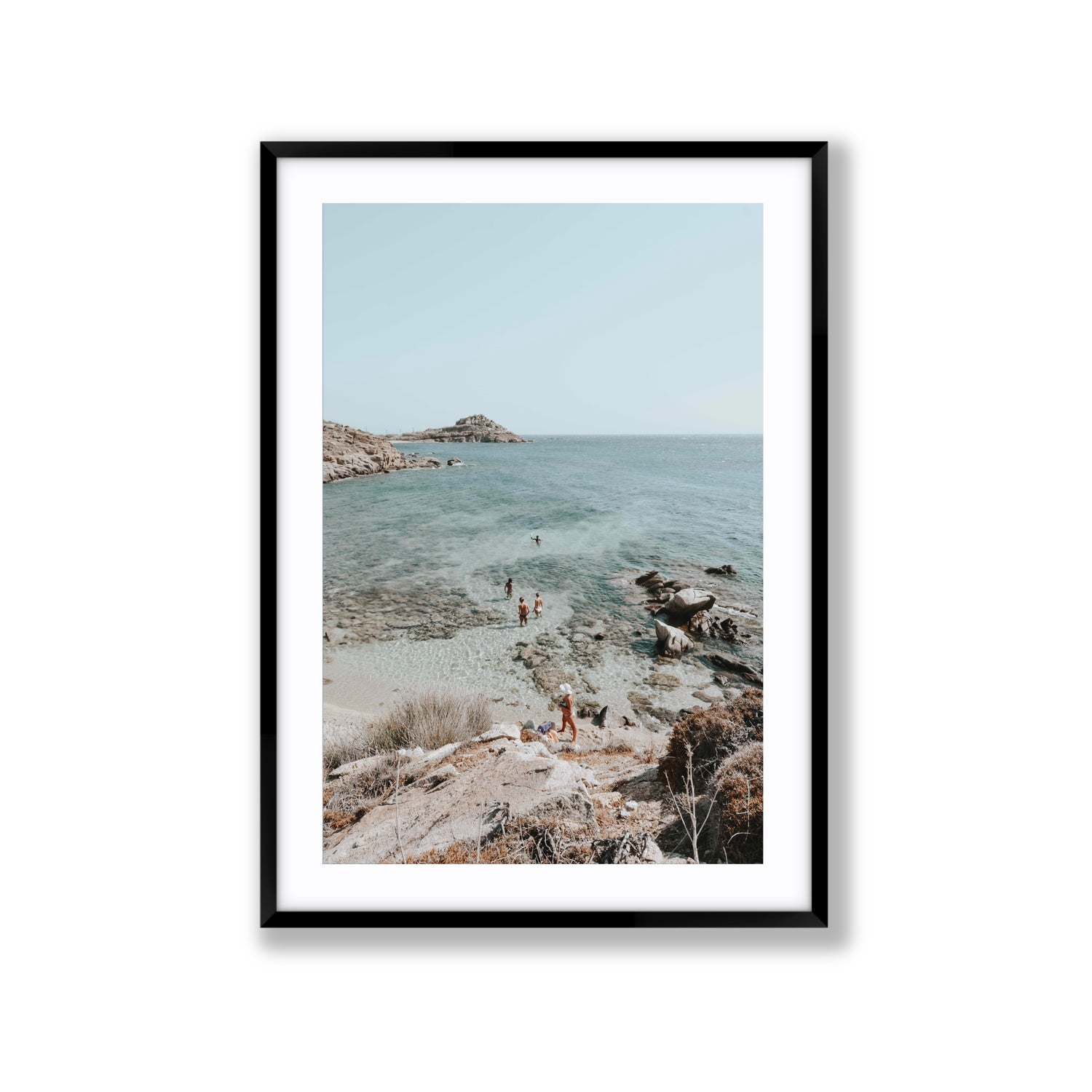 Explorers Mykonos Greek island wall art Extra Large fine art print in black frame with matboard