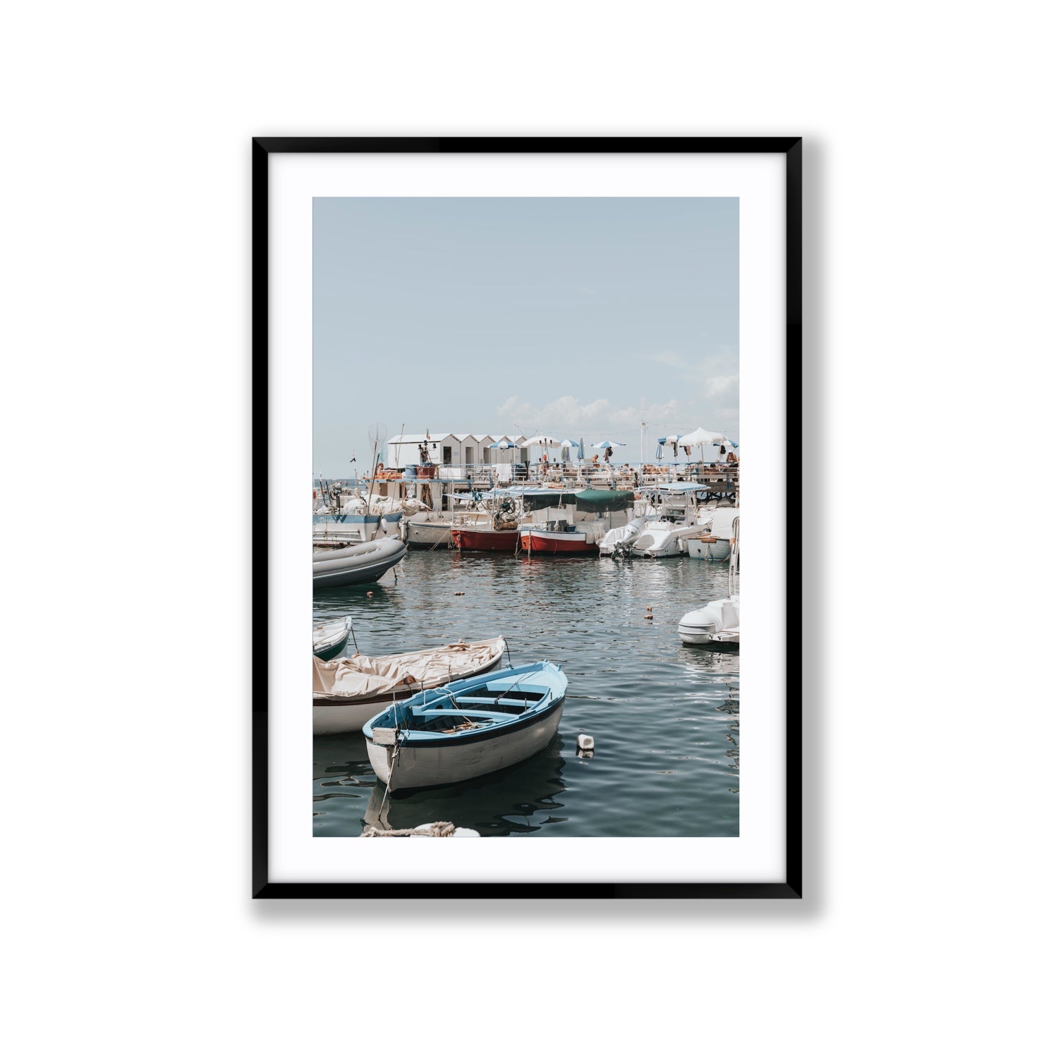 Harbour Hues Sorrento coastal Carousel wall art Extra Large fine art print in black frame with matboard