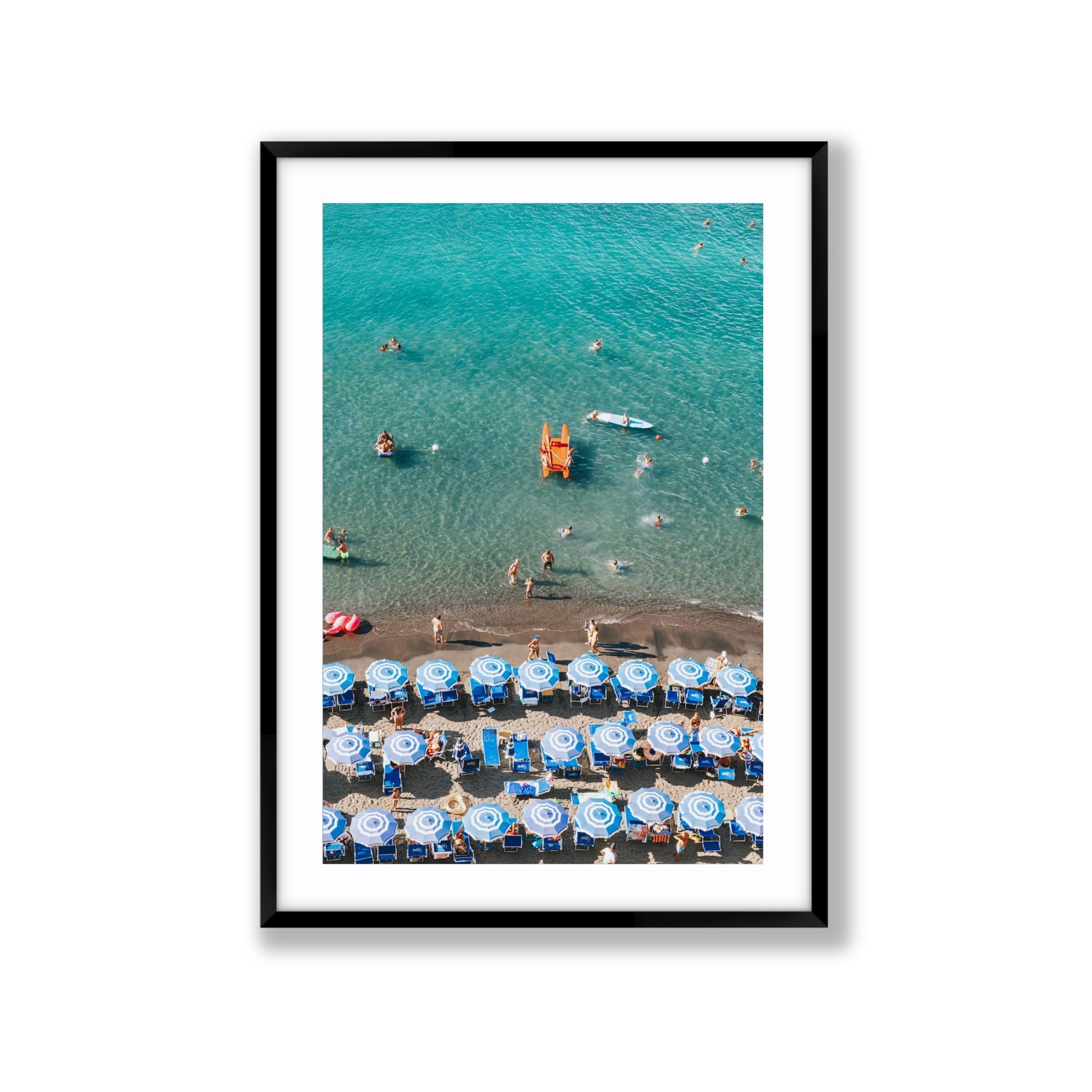 Aquamarine Oasis Sorrento Italian coastal wall art Extra Large fine art print in black frame with matboard
