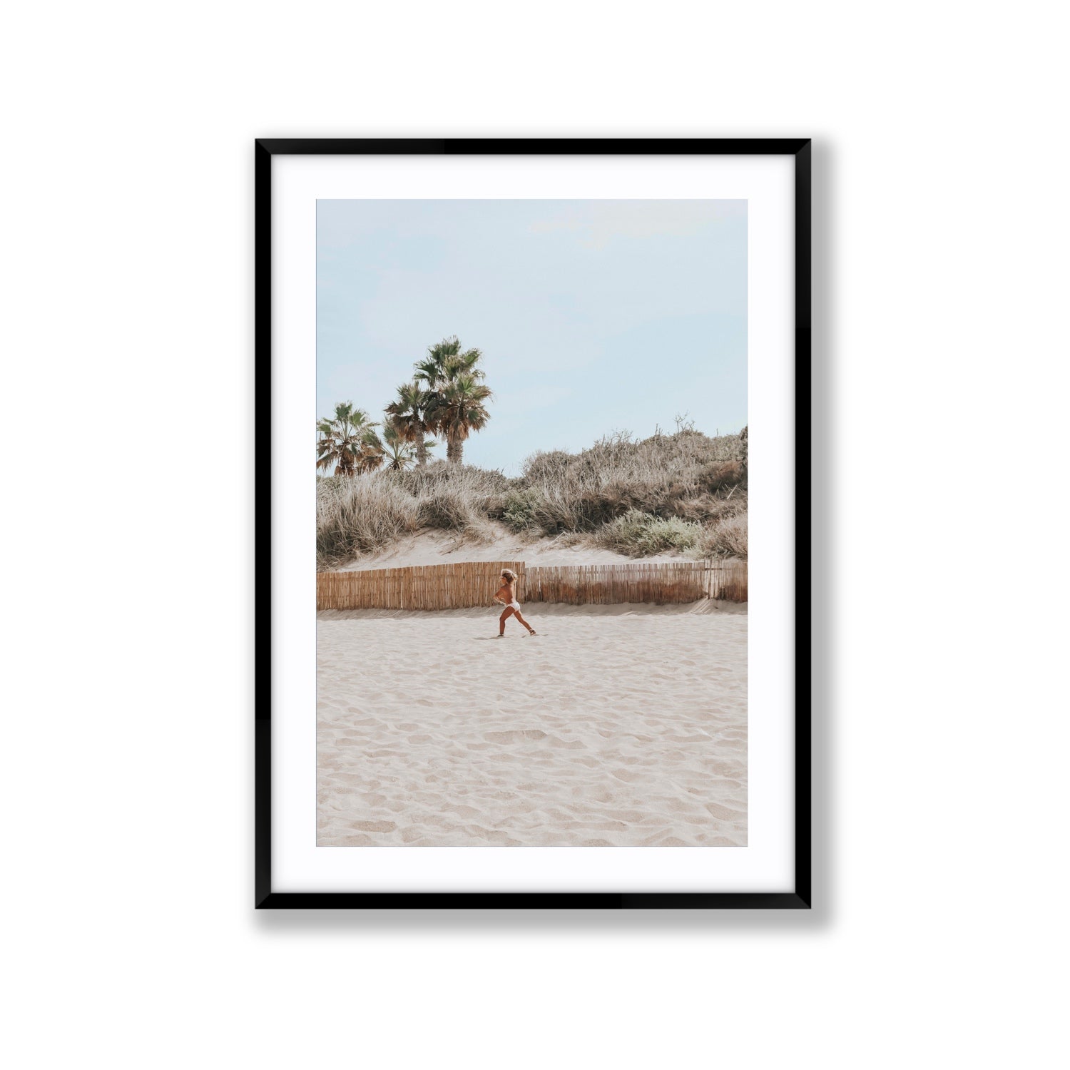 Joyful Sprint Puglia beach coastal fine art print Extra Large fine art print in black frame with matboard