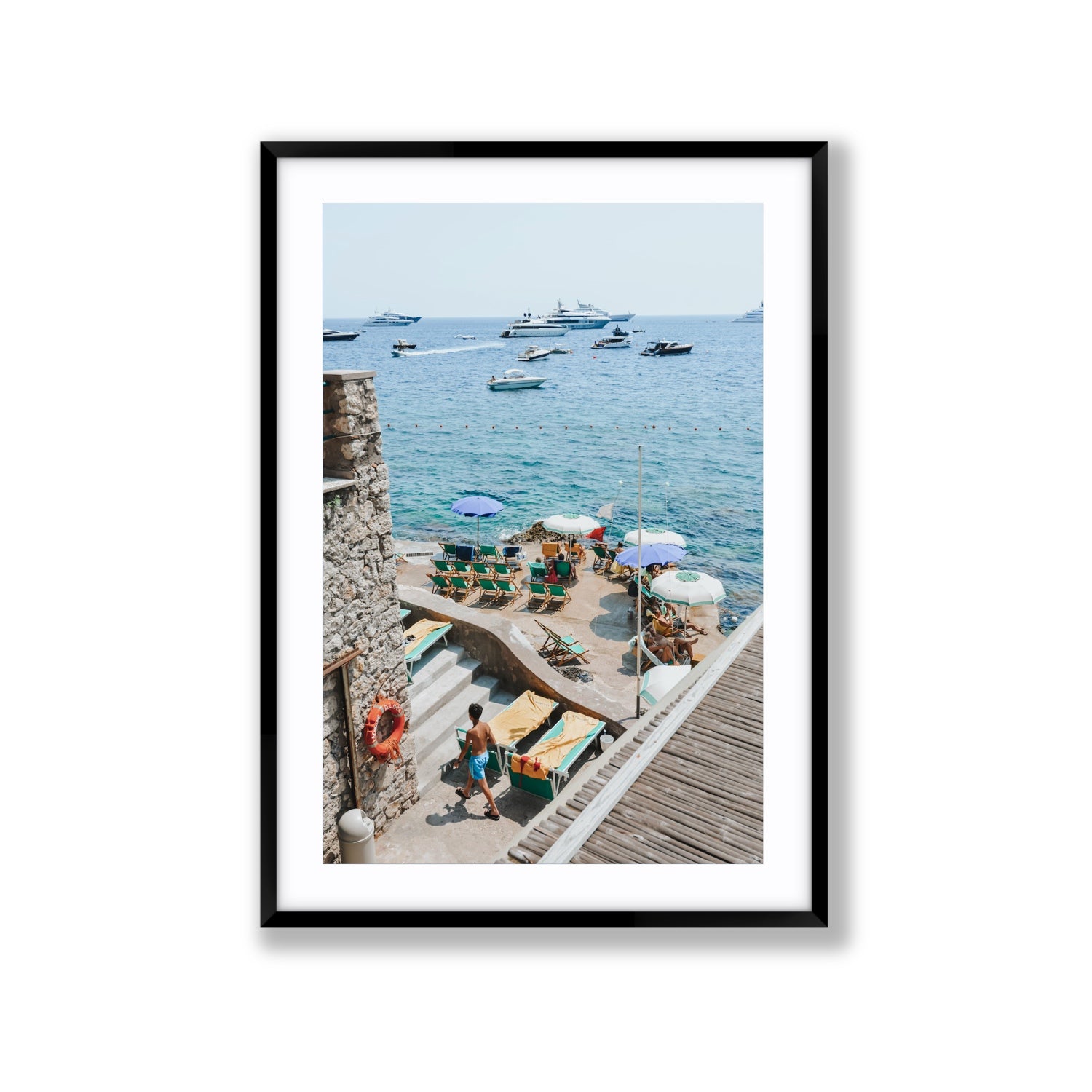 Canzone di Capri Capri Italian beach wall art Extra Large fine art print in black frame with matboard