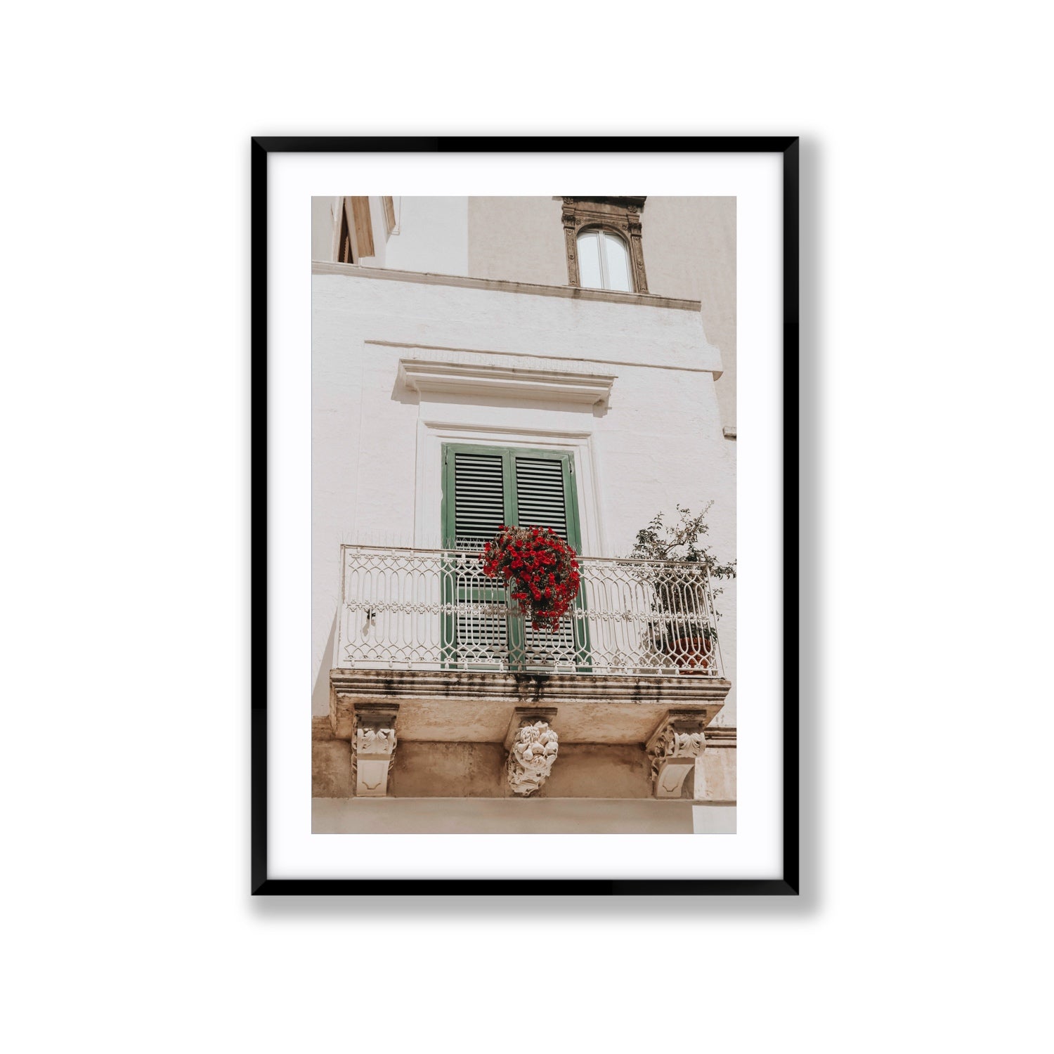 Balcone Estivo Puglia Italian wall art Extra Large fine art print in black frame with matboard