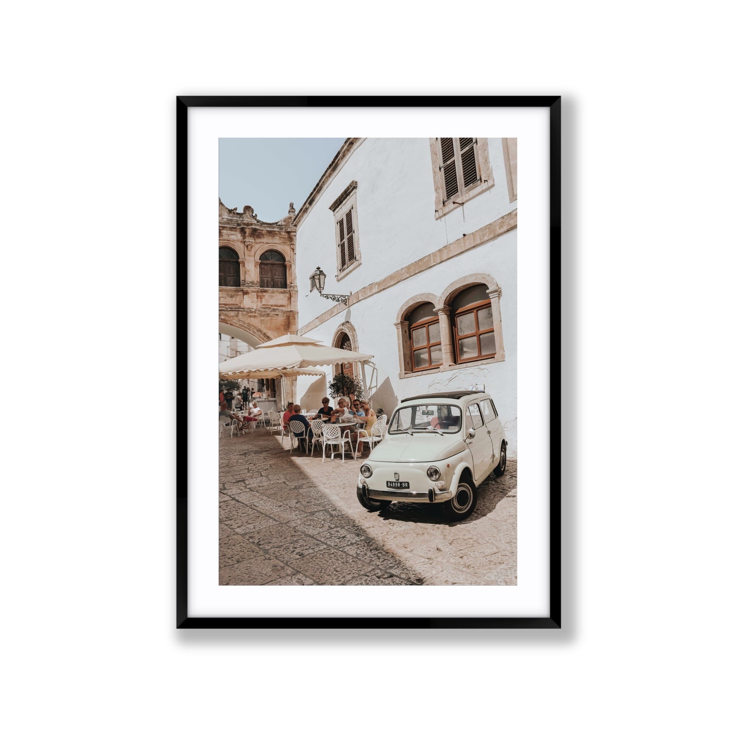 Piazza di Ostuni Puglia Italian wall art Extra Large fine art print in black frame with matboard