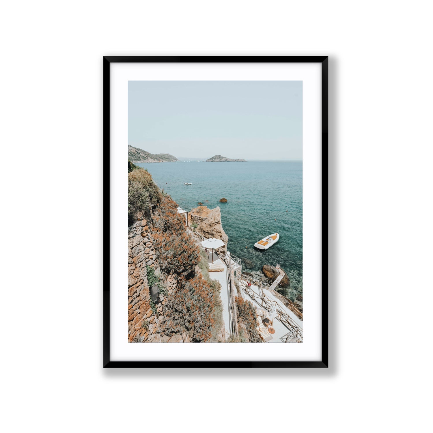 Front Row Seat Tuscany coastal wall art Extra Large fine art print in black frame with matboard