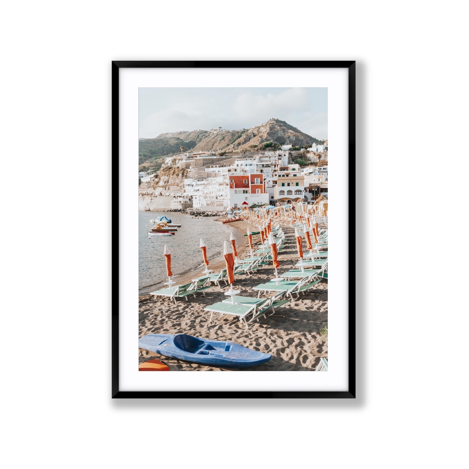 L'Isola del Paradiso Ischia Mediterranean wall art Extra Large fine art print in black frame with matboard