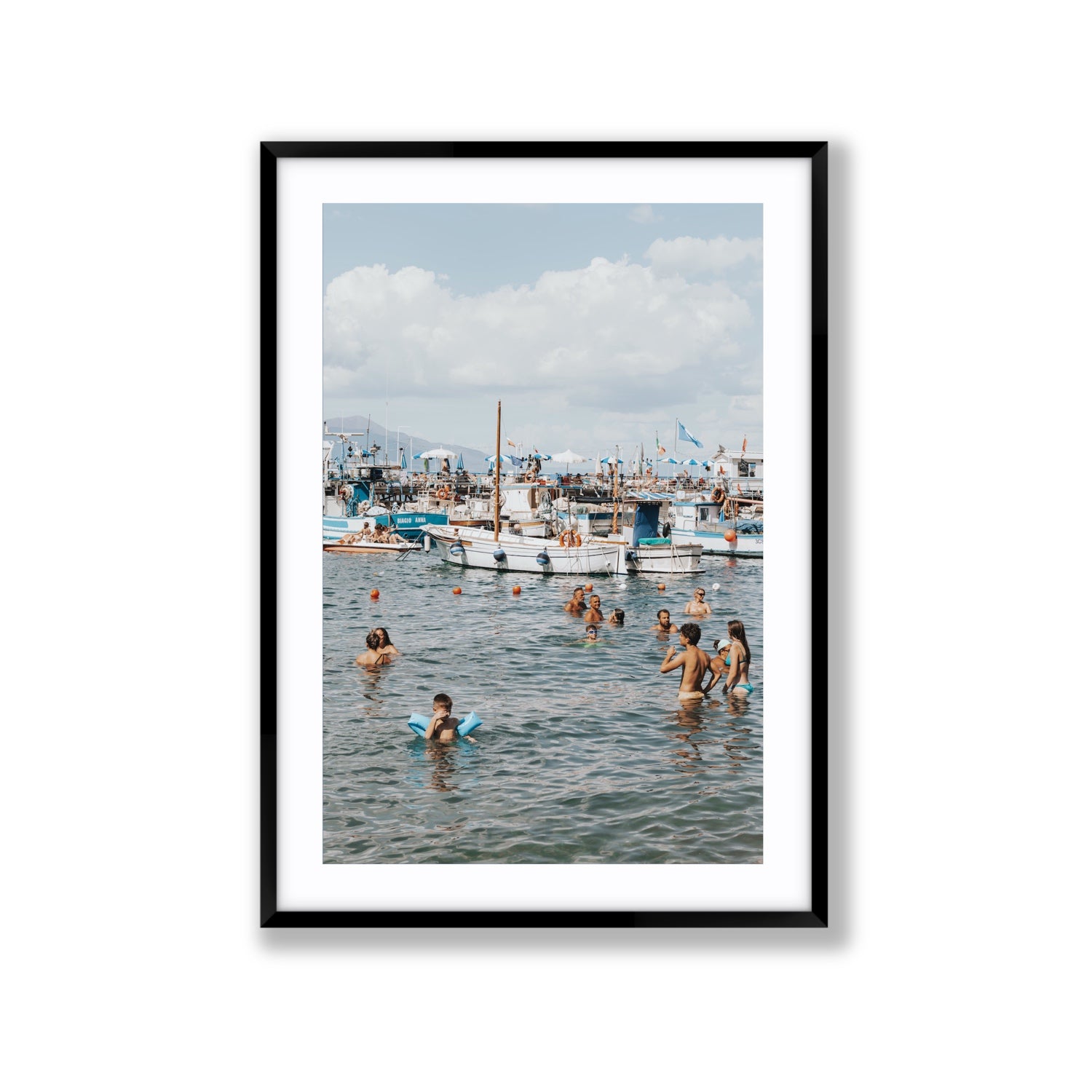 Vacanze Italiane Sorrento Italian coastal wall art Extra Large fine art print in black frame with matboard