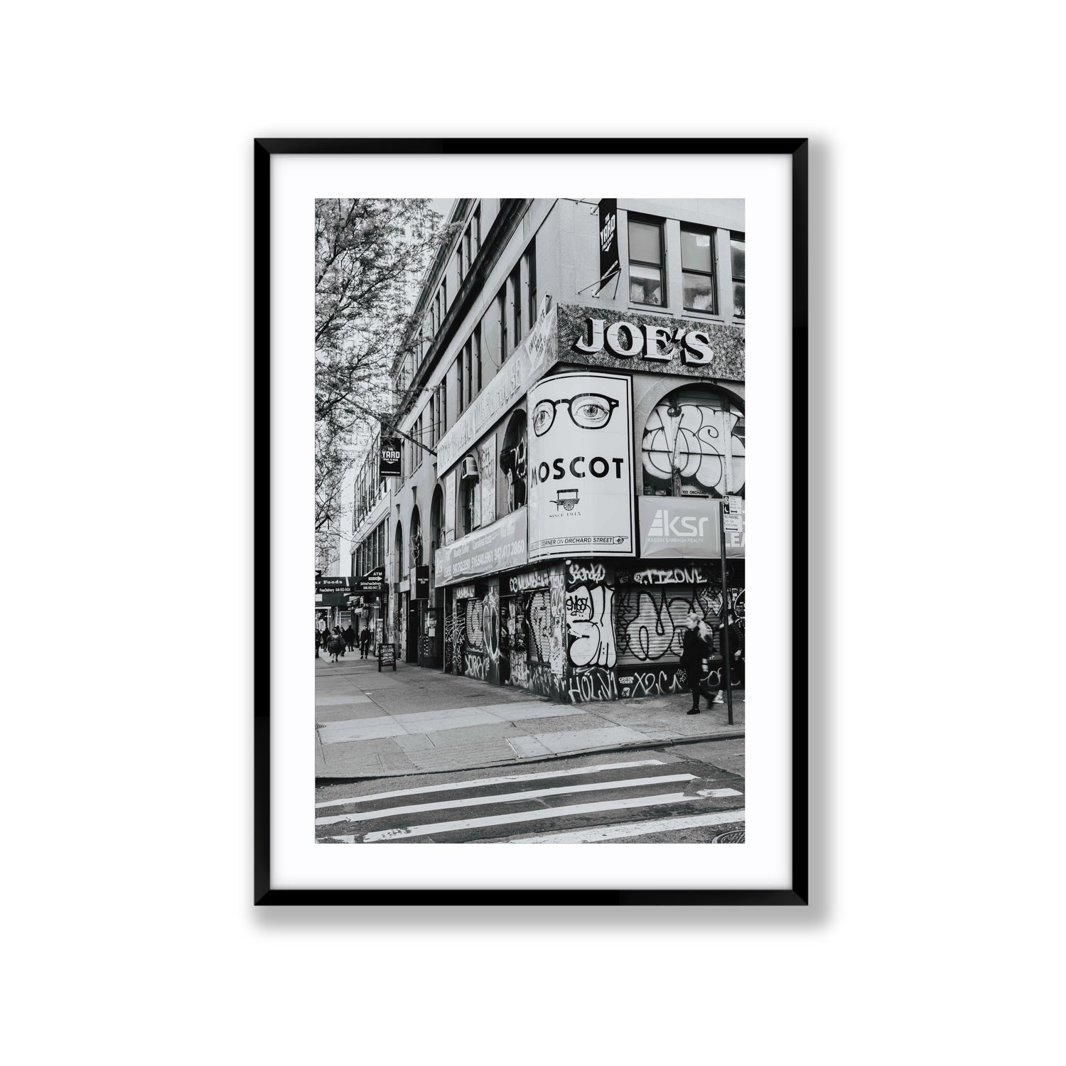 Lower East Side Murals New York NYC Black & White wall art Extra Large fine art print in black frame with matboard