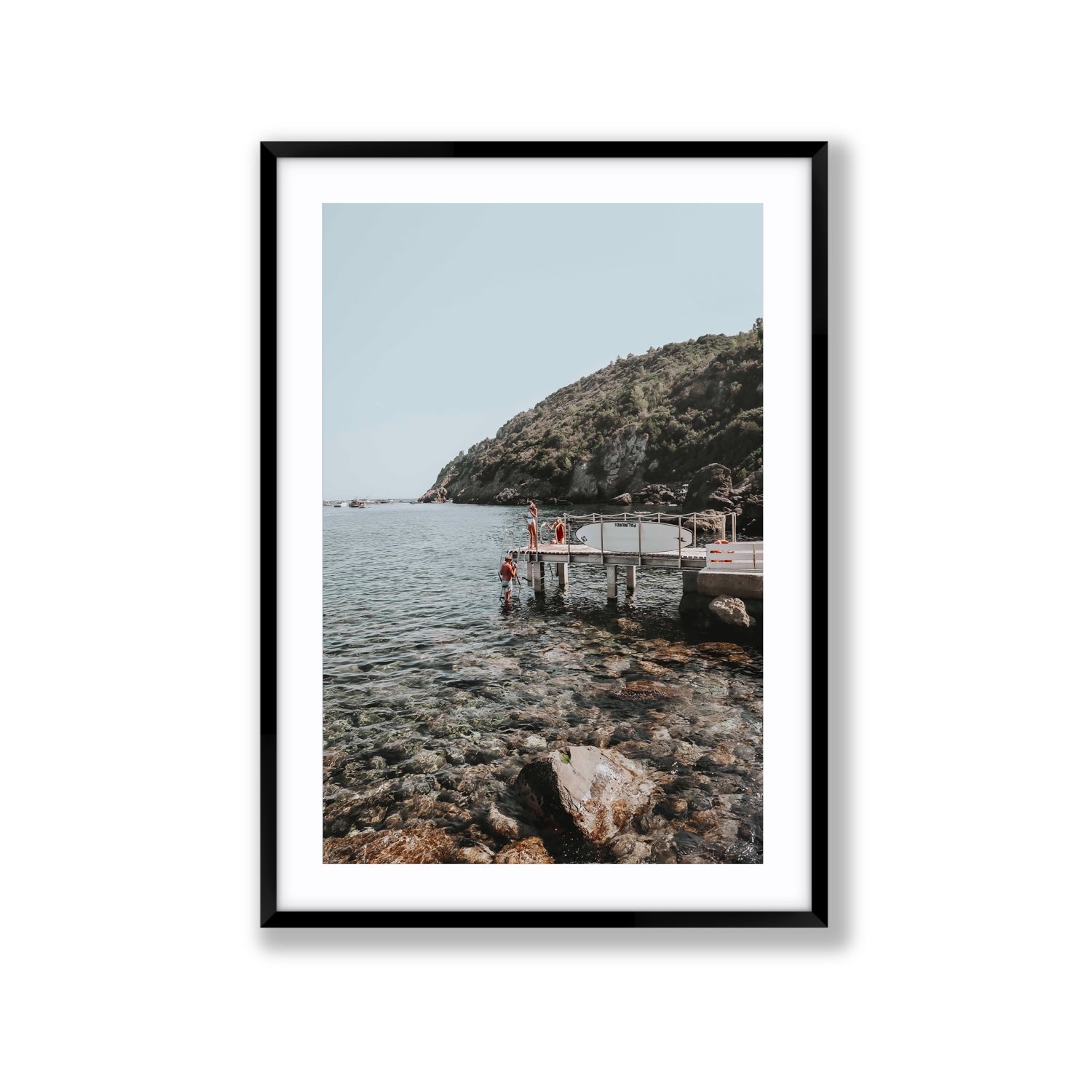 Tidal Explorers Tuscany coastal Italian wall art Extra Large fine art print in black frame with matboard