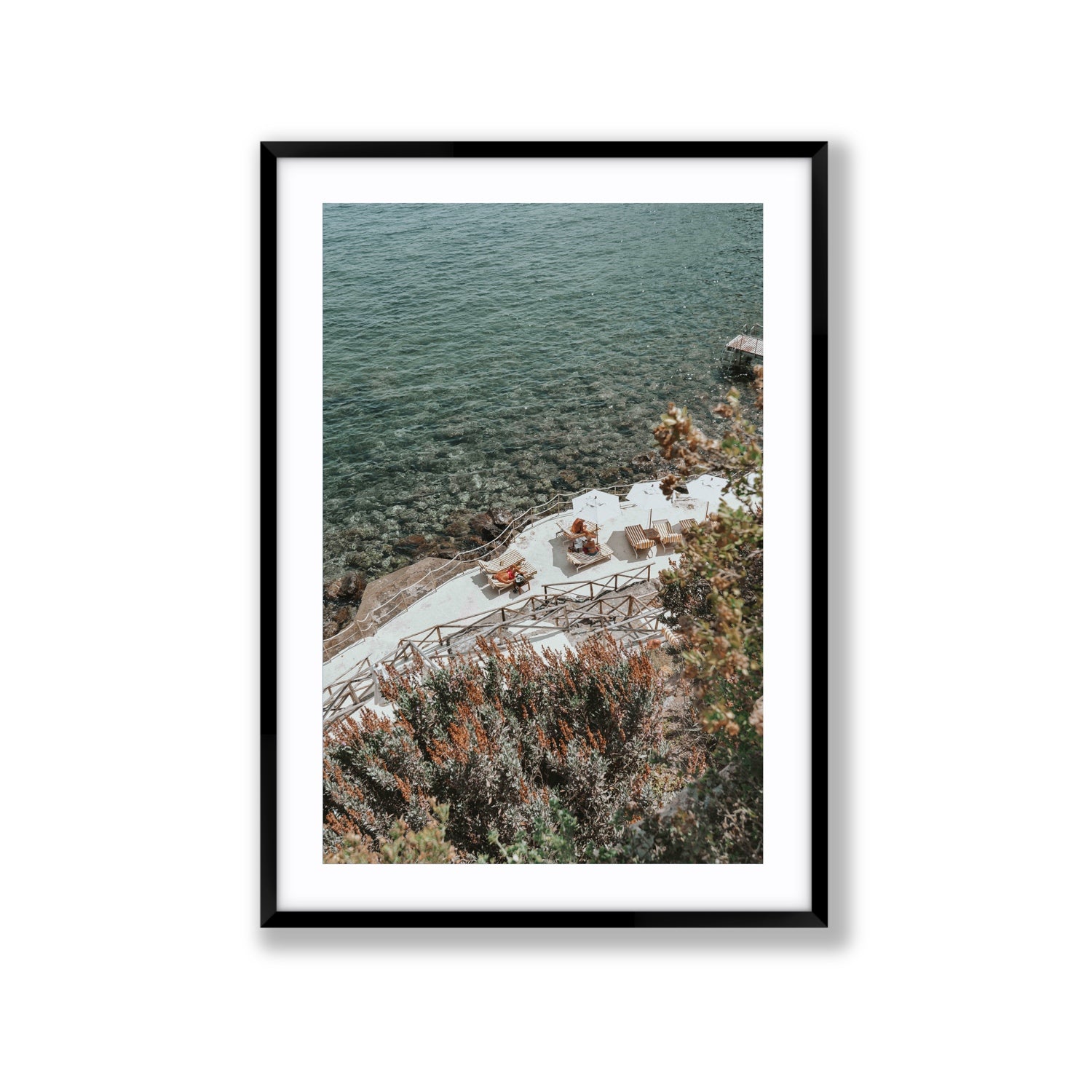 Hidden Gem Tuscany coastal wall art Extra Large fine art print in black frame with matboard