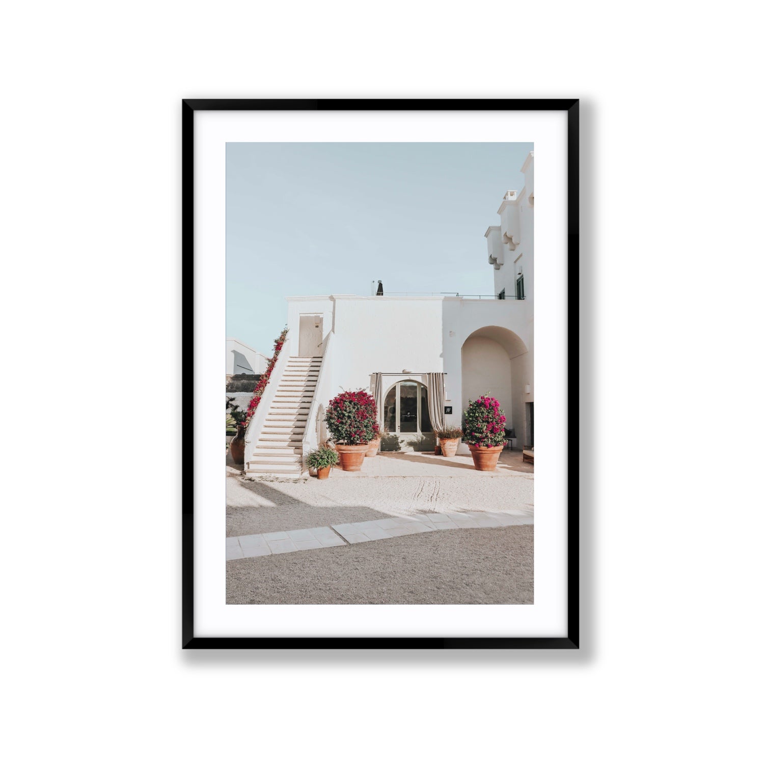 Scala Fiorita Puglia Mediterranean wall art Extra Large fine art print in black frame with matboard