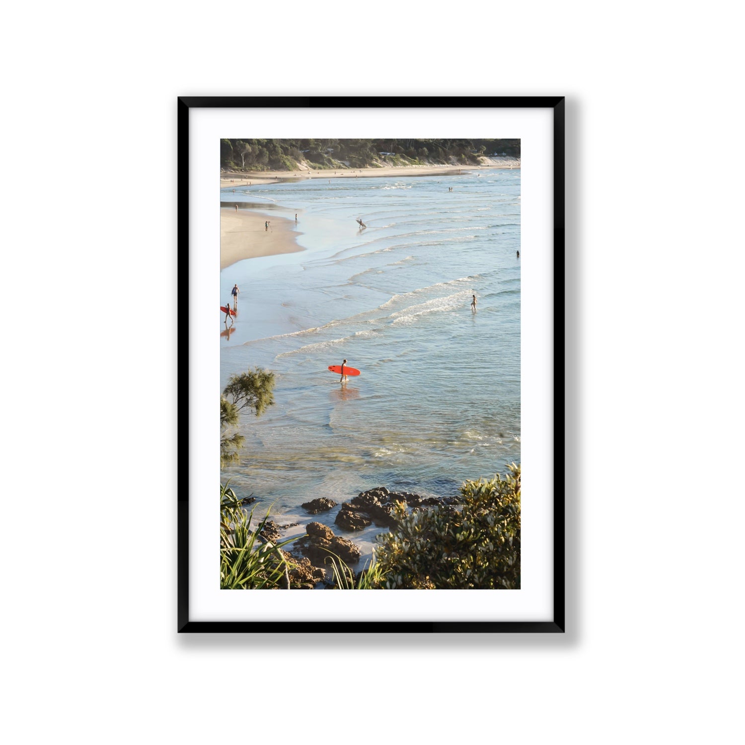 Seclusion Byron Bay Surf coastal wall art Extra Large fine art print in black frame with matboard