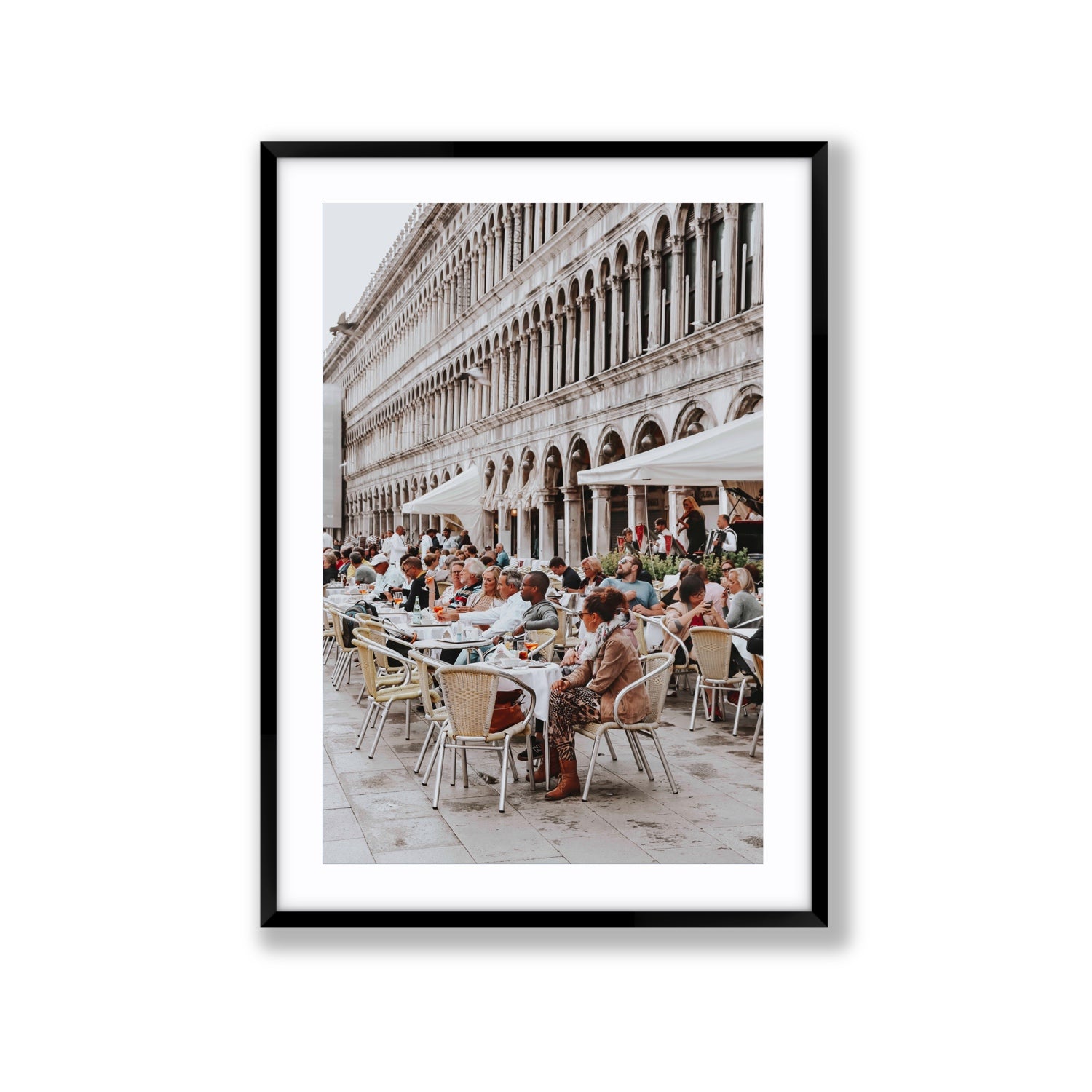 Lunchbreak Venice Italian wall art Extra Large fine art print in black frame with matboard