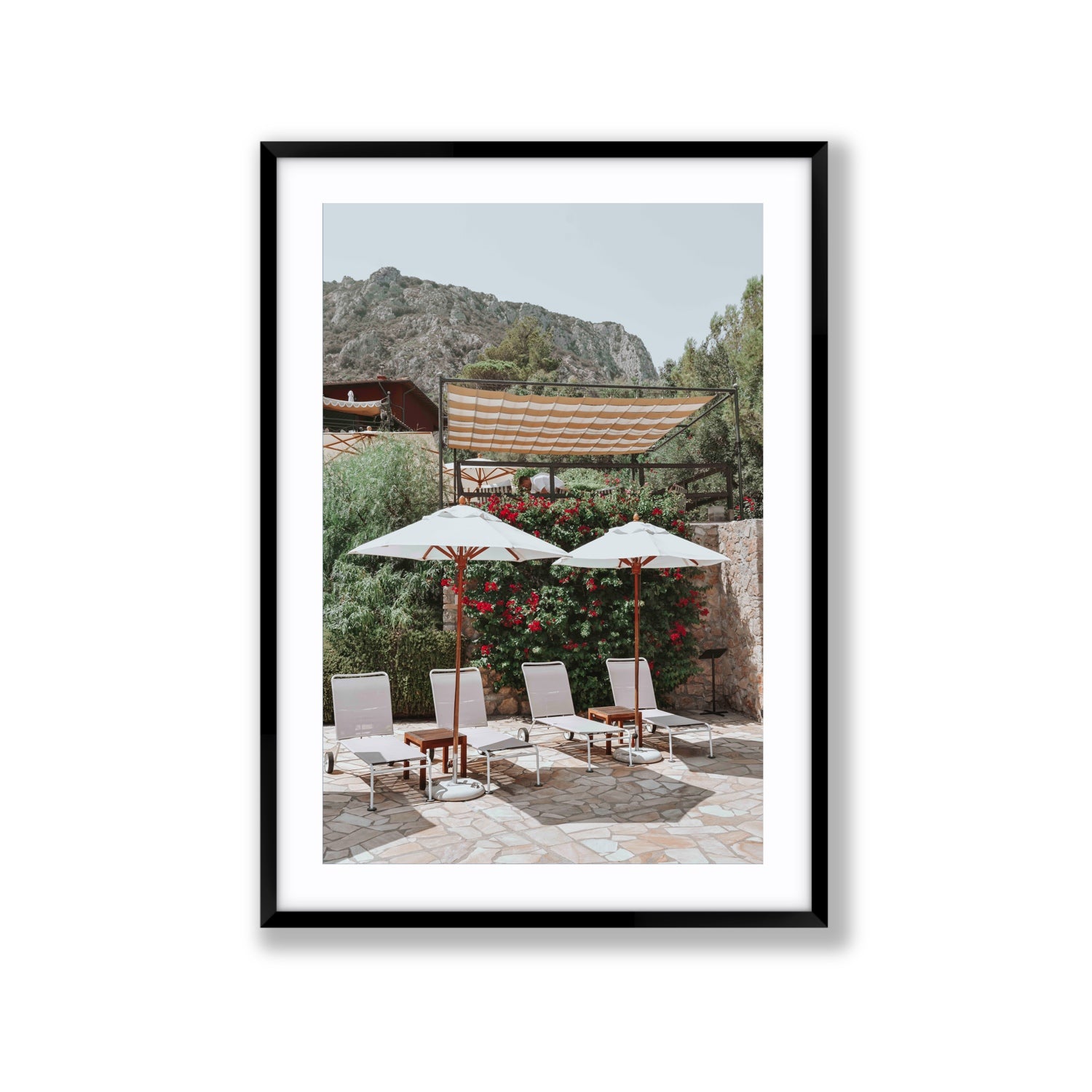 Shades of Leisure Tuscany coastal Italian wall art Extra Large fine art print in black frame with matboard