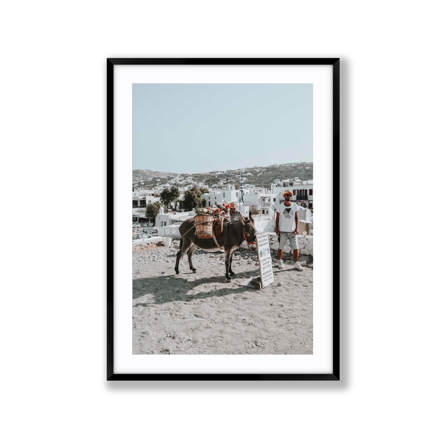 Let The Journey Begin Mykonos Greek island wall art Extra Large fine art print in black frame with matboard
