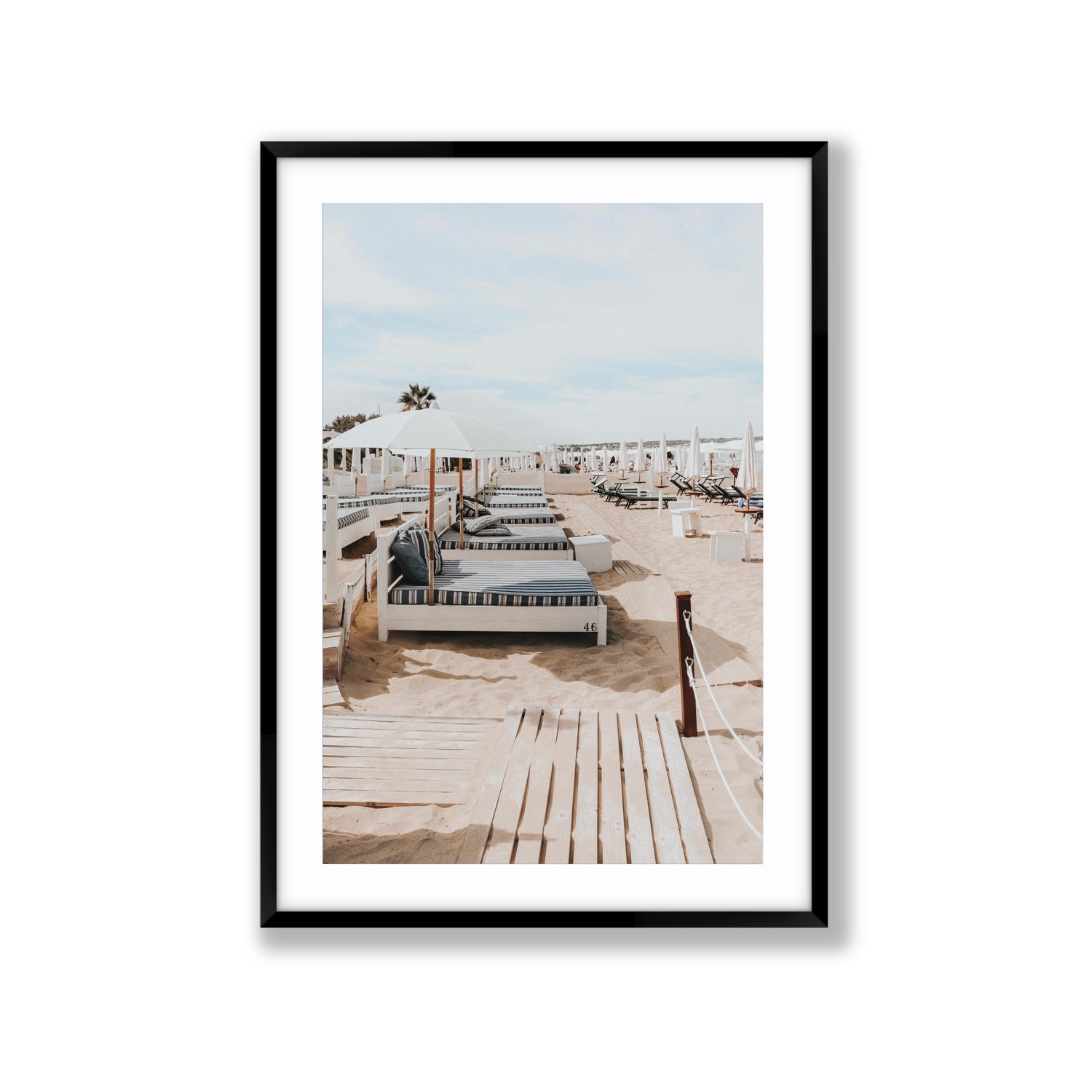 Coastal Repose Puglia beach Mediterranean fine art print Extra Large fine art print in black frame with matboard