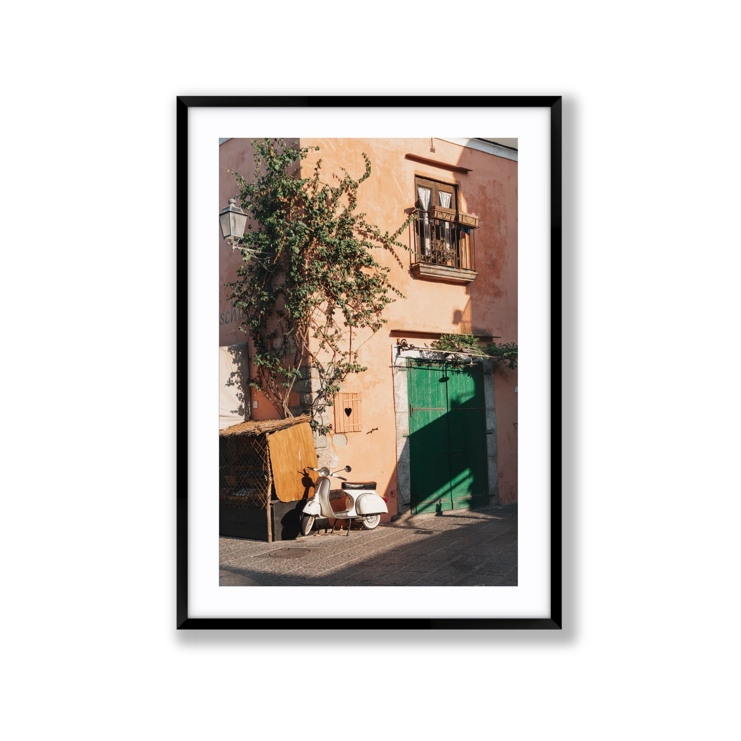 La Casa Ischia Italian Mediterranean decor wall art Extra Large fine art print in black frame with matboard