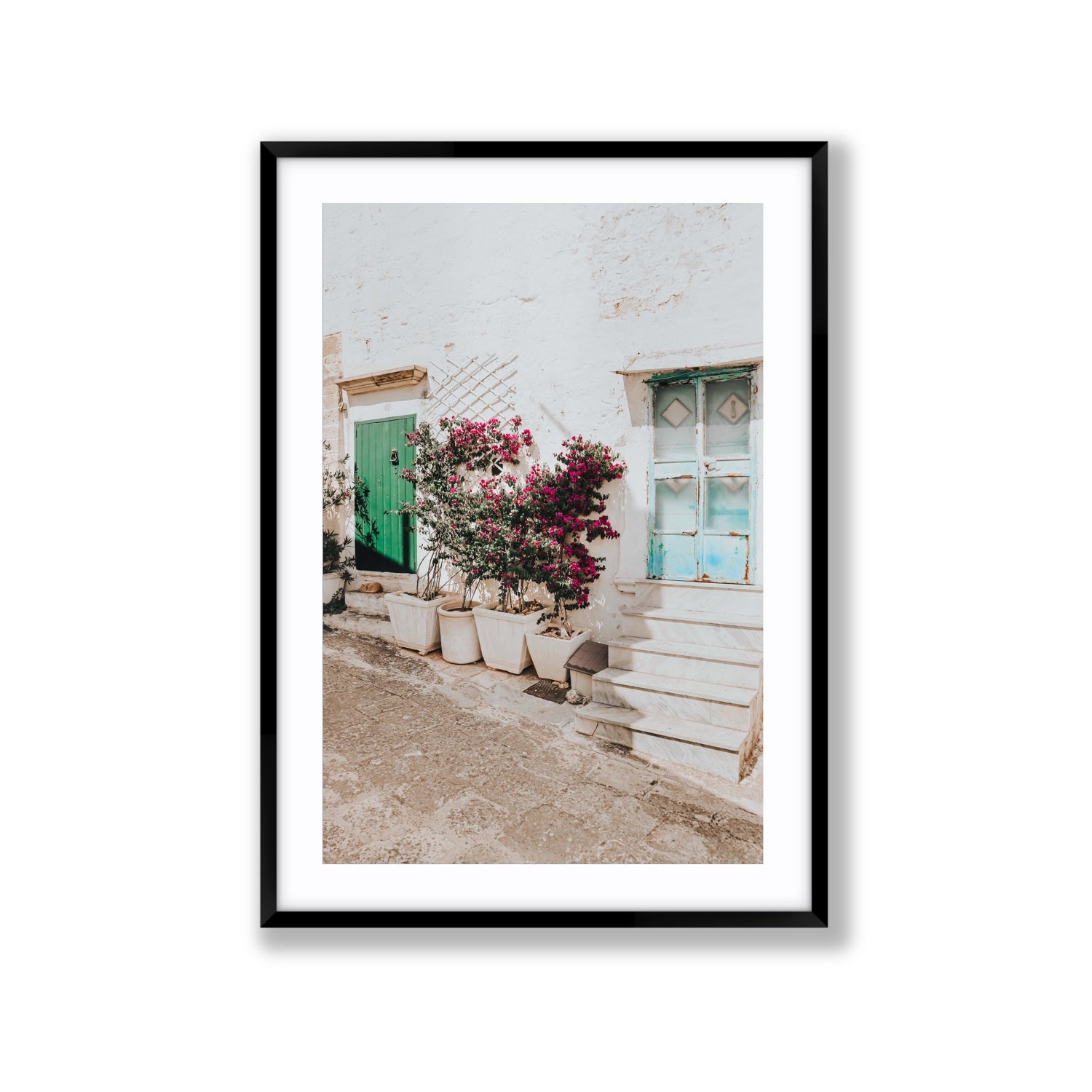 Floral Canvas Puglia Ostuni wall art Extra Large fine art canvas in black frame