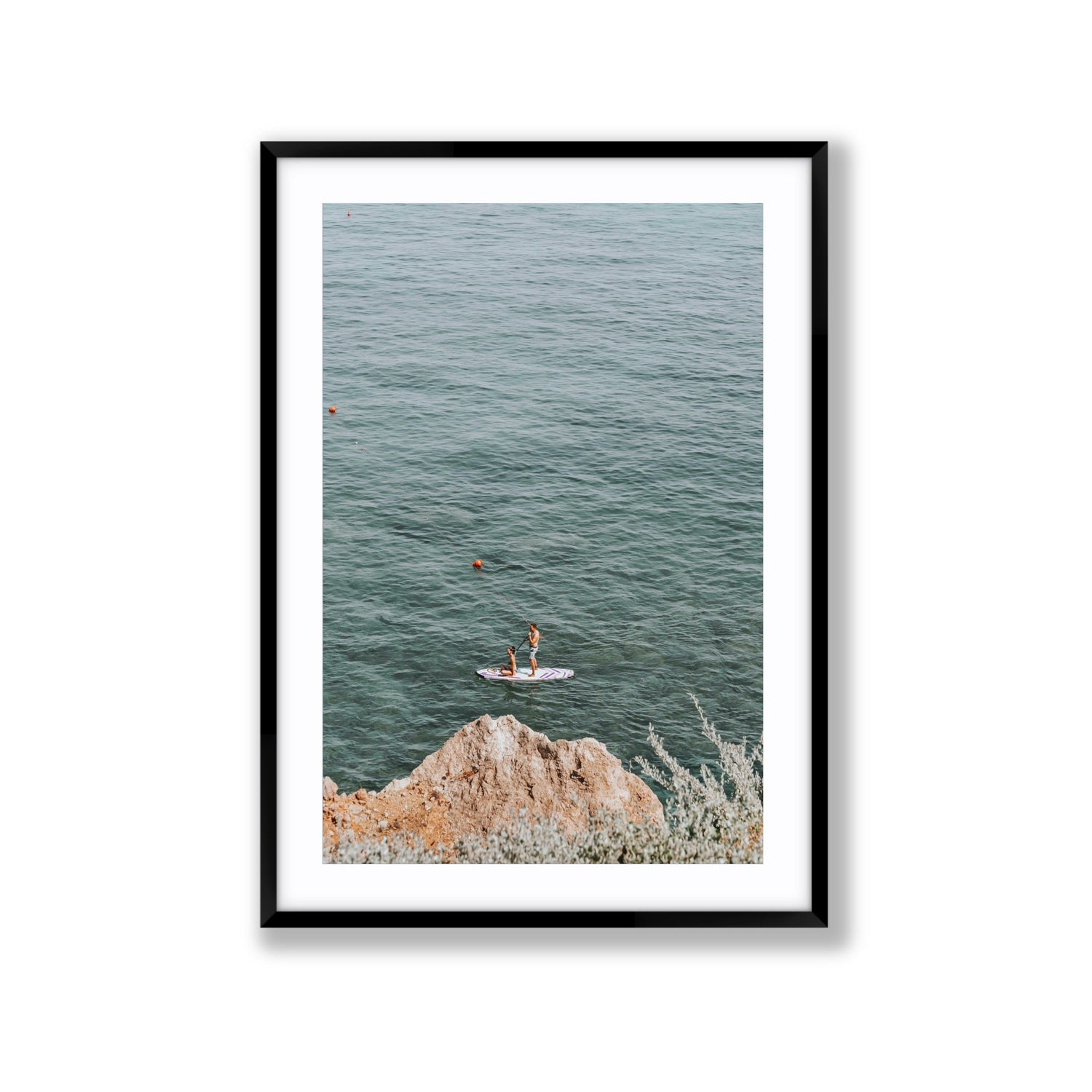 Into The Vibe Without Getting Wet Tuscany coastal wall art Extra Large fine art print in black frame with matboard