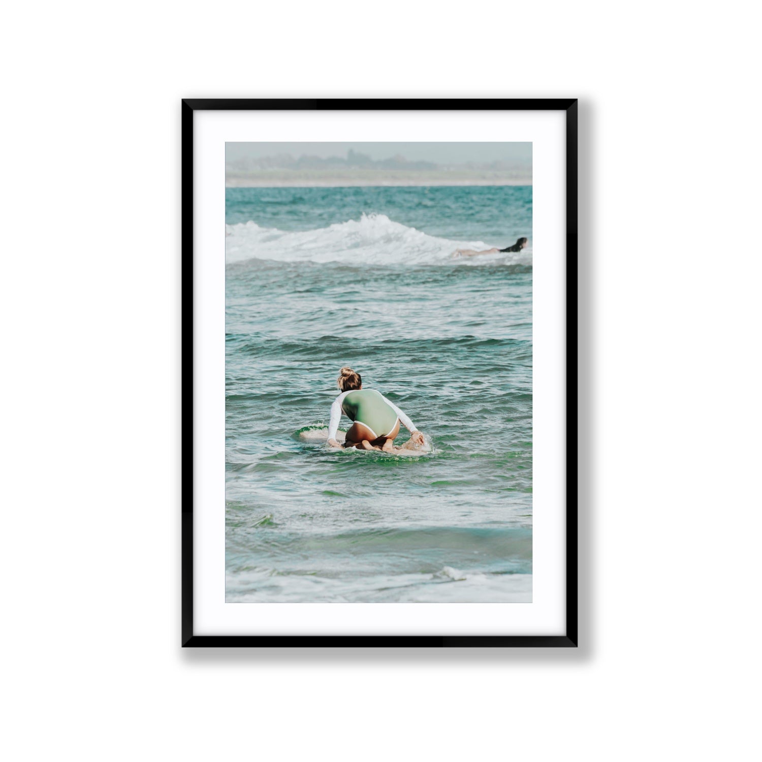 Quincy Byron Bay Surf coastal wall art Extra Large fine art print in black frame with matboard
