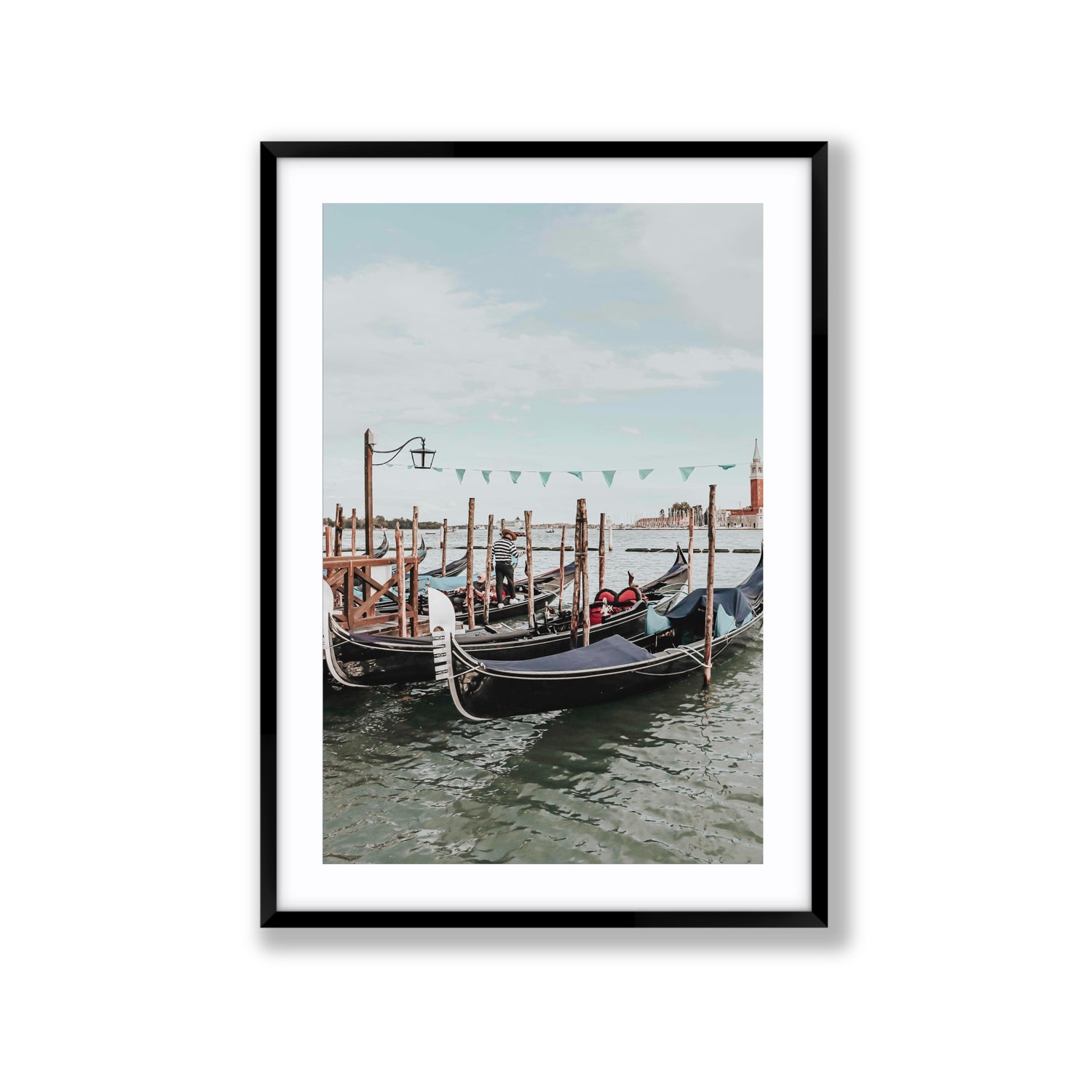 The Gondolier Venice Gondola Italian wall art Extra Large fine art print in black frame with matboard