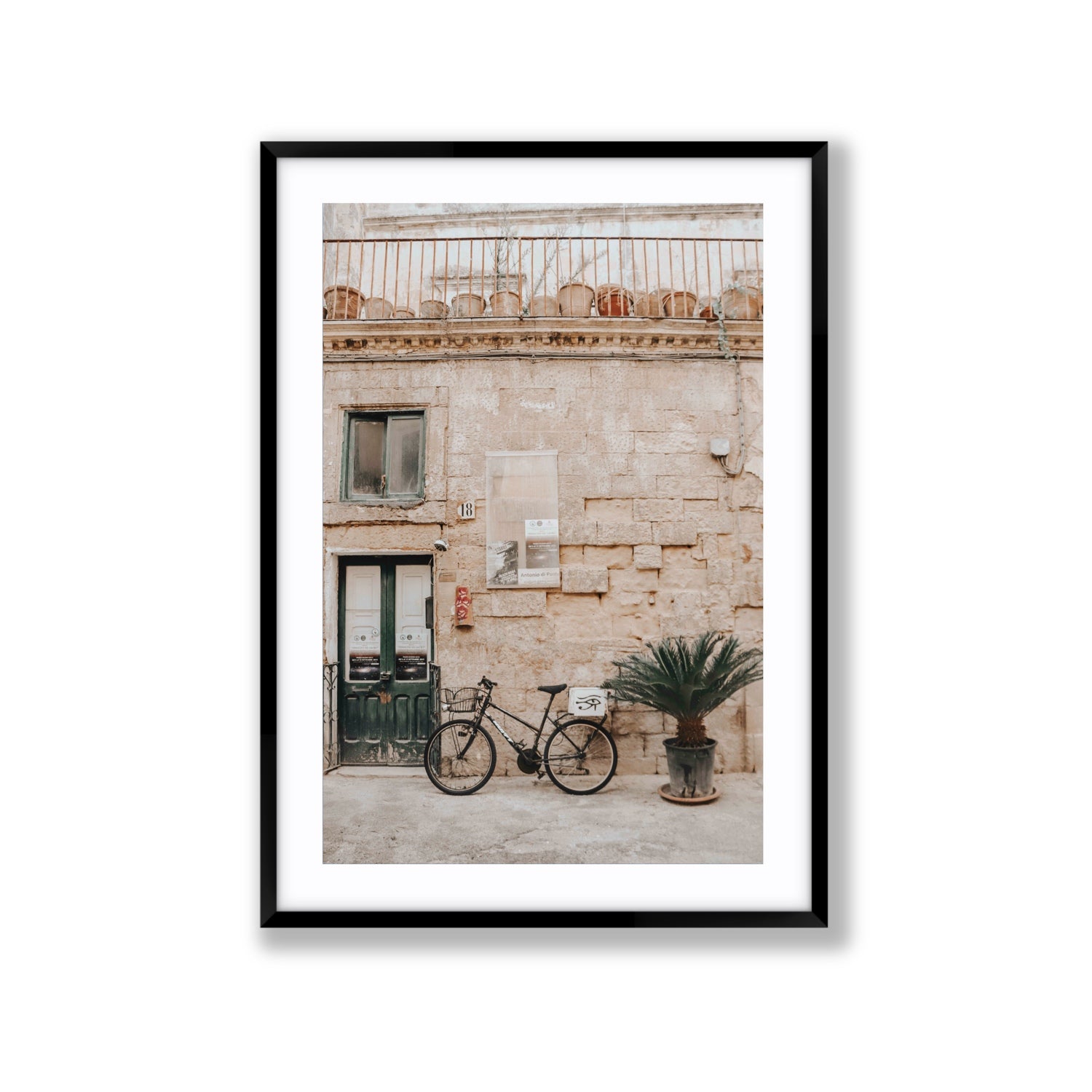 Golden Facades Puglia Lecce Italian wall art Extra Large fine art print in black frame with matboard