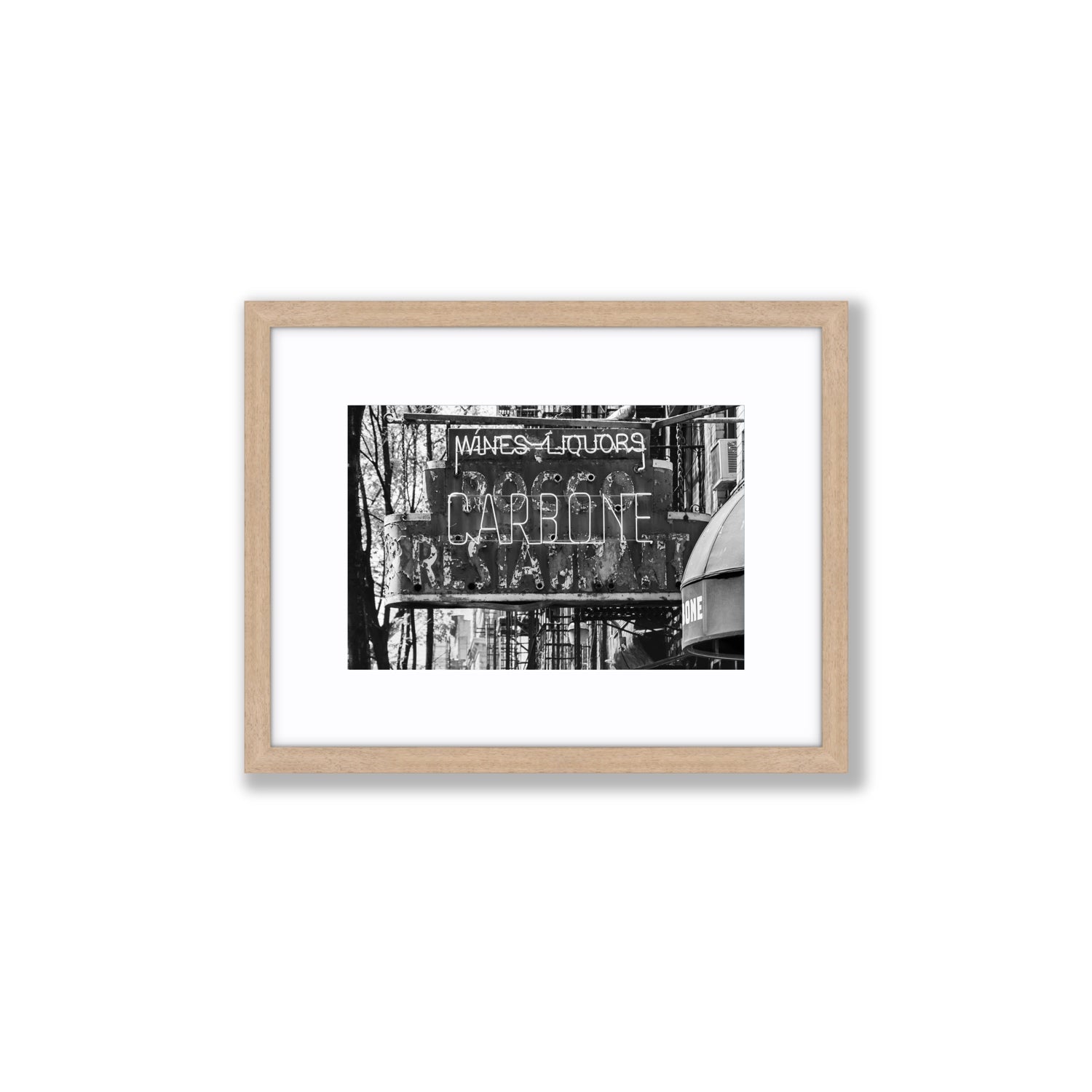 Thompson Street New York NYC Black & White wall art Small fine art print in natural oak frame with matboard