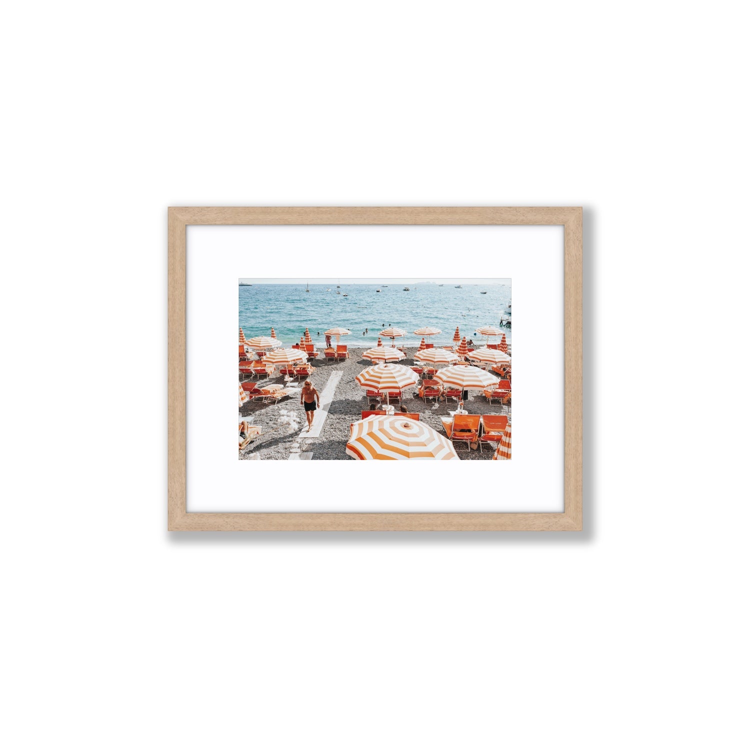 Shoreline Strut Positano wall art Small fine art print in natural oak frame with matboard