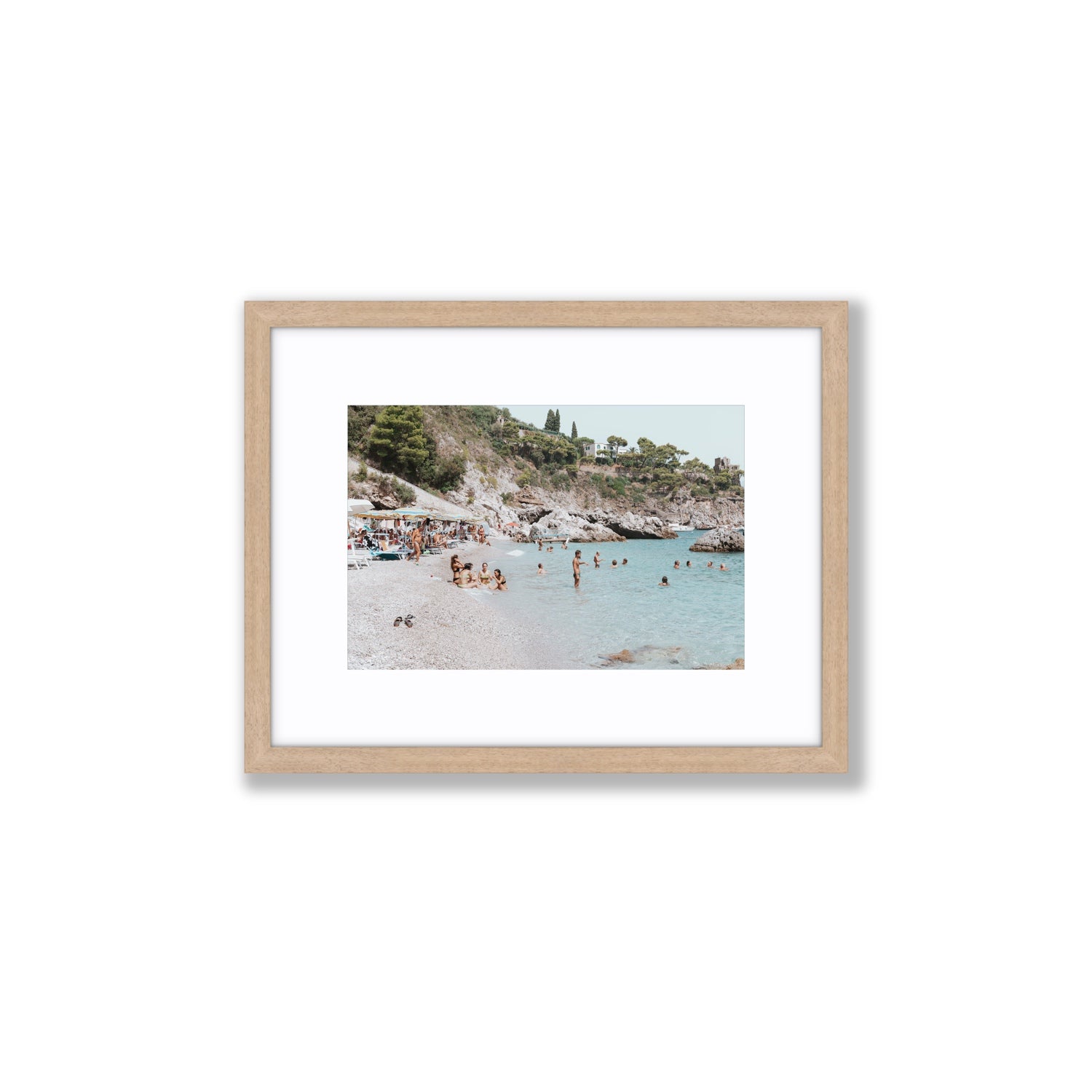 La Vacanza Amalfi Mediterranean wall art Small fine art print in natural oak frame with matboard