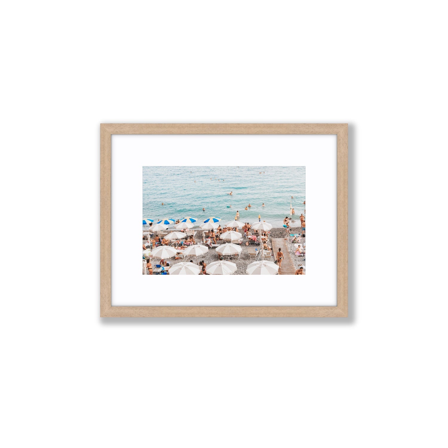 Dreamscape Amalfi Italian beach wall art Small fine art print in natural oak frame with matboard