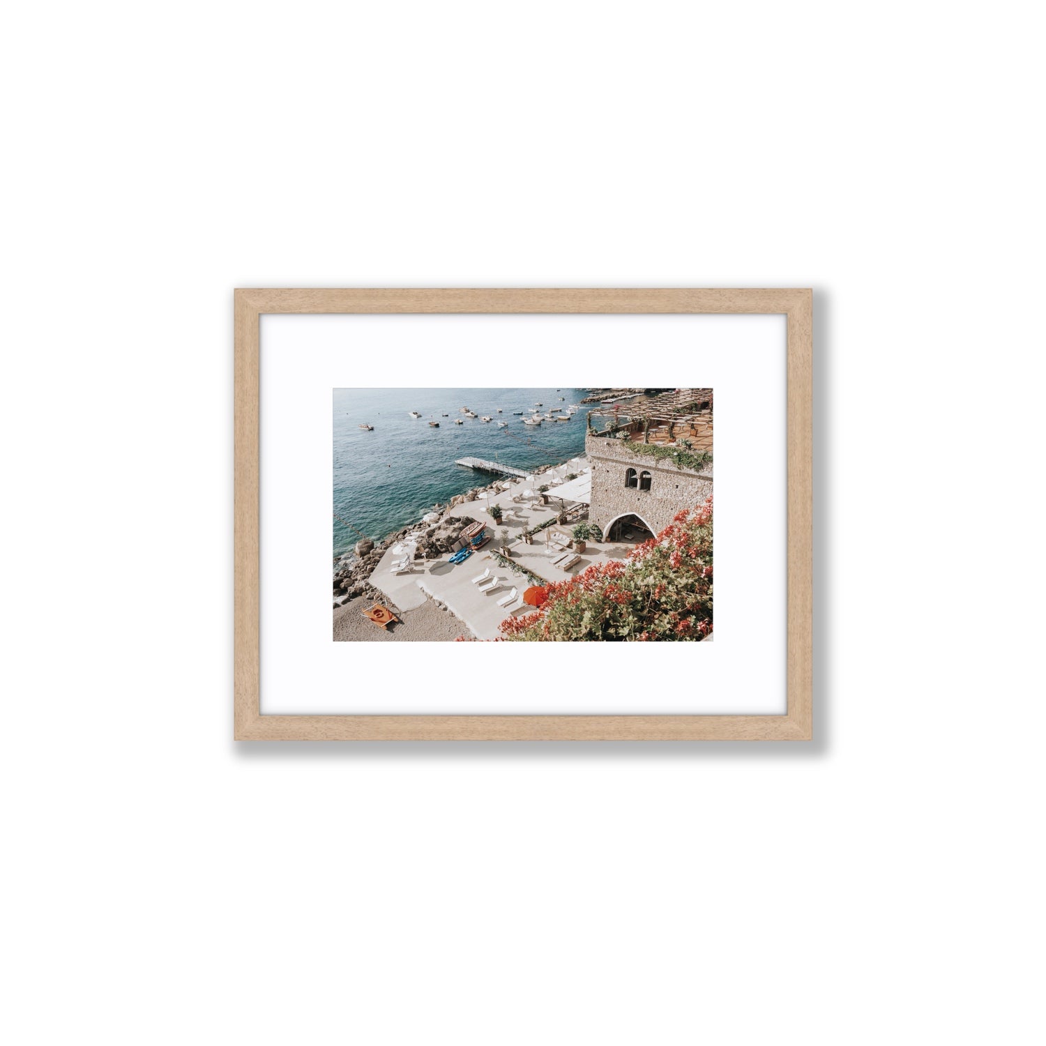 Floral Fortress fine art print, Amalfi, Italy, Small, Natural Oak Frame · Matboard, Fine Art Print