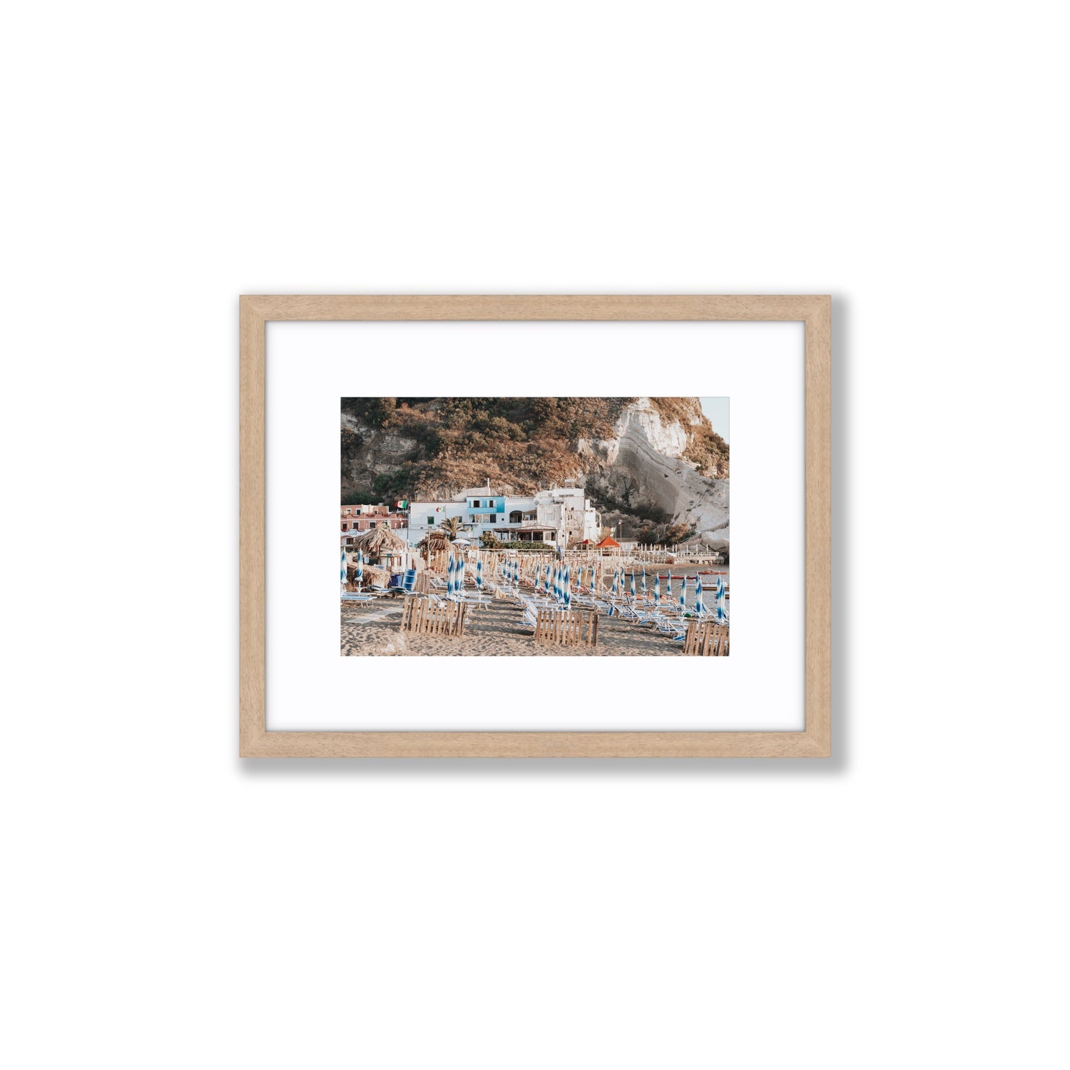 Sant' Angelo Ischia Italian coastal wall art Small fine art print in natural oak frame with matboard
