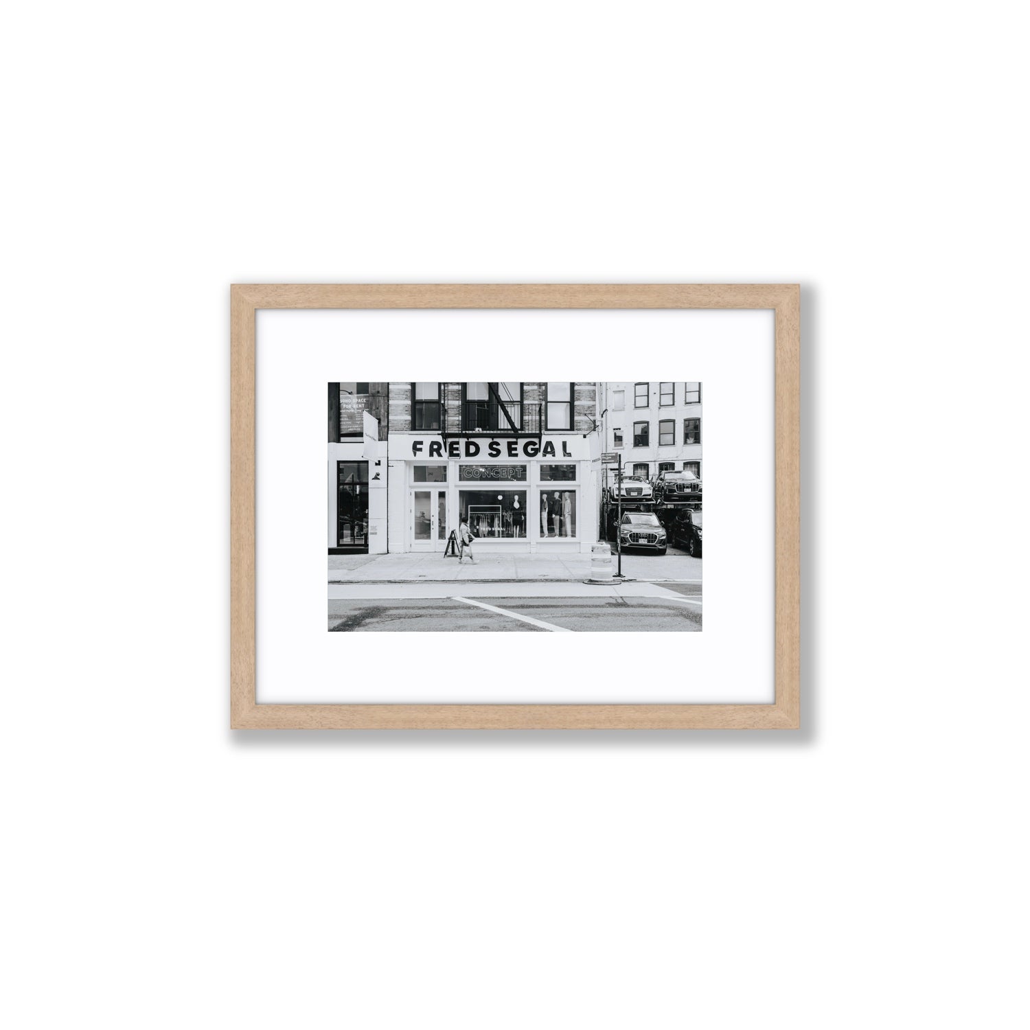 Noir York New York NYC Black & White wall art Small fine art print in natural oak frame with matboard